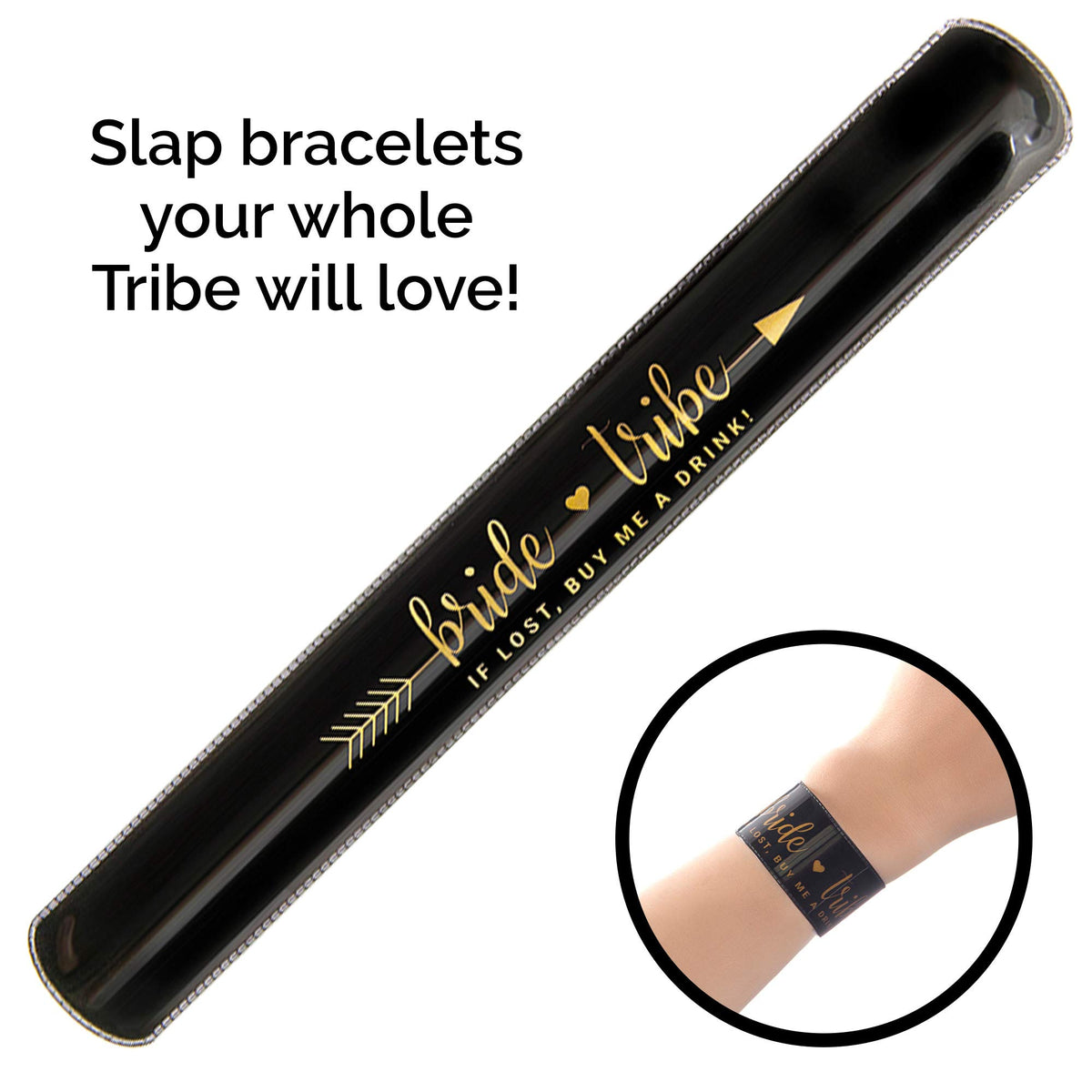 Pop Fizz Designs Bachelorette Slap Bracelets | Bachelorette Party Favors | Bride Tribe Gifts (Black)