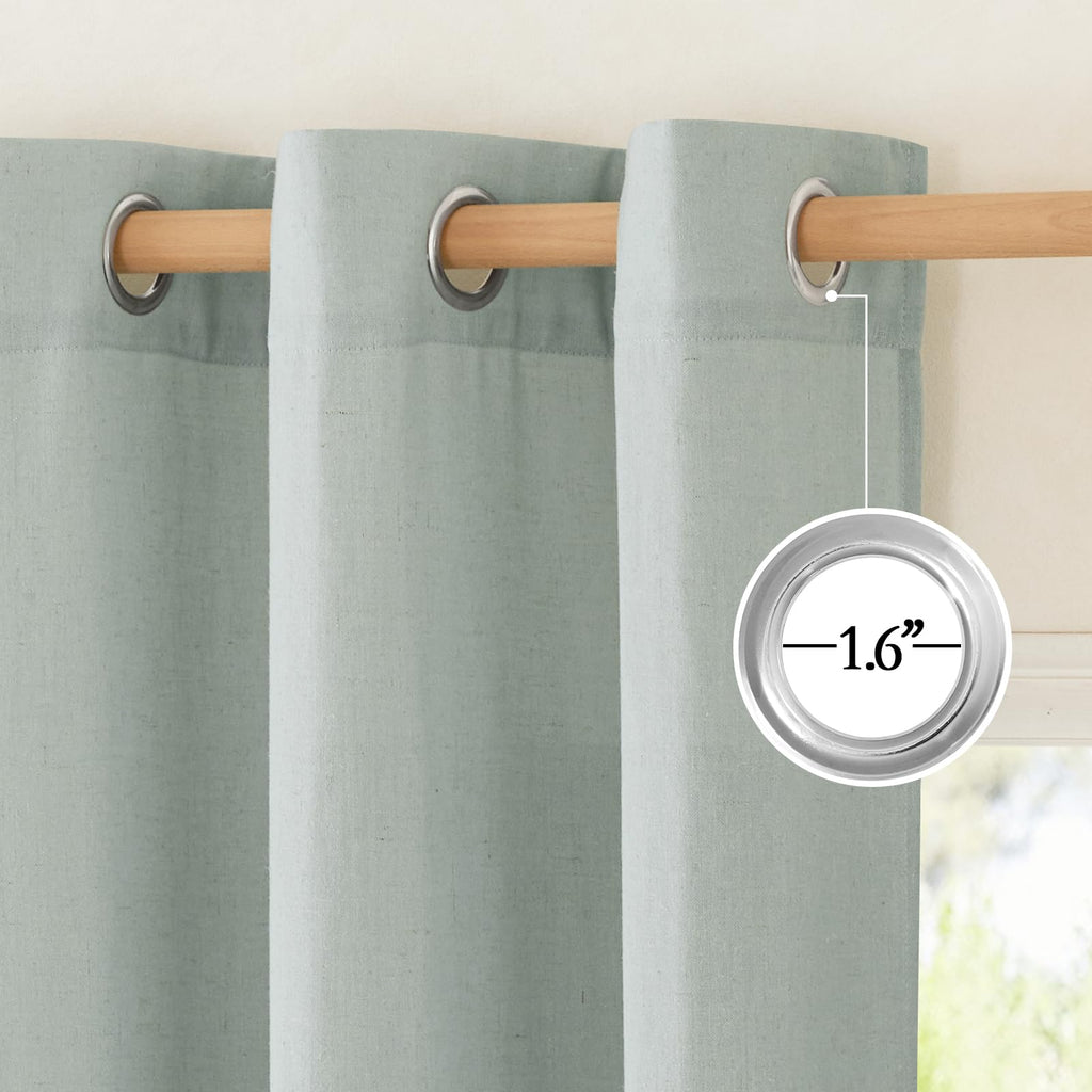Nicetown Flax Linen Sage Green 108 Inch Curtains, Grommet Thick Linen Blend Textured Privacy Added With Light Filtering Window Treatment For Bedroom/Living Room, W55 X L108, 2 Panels