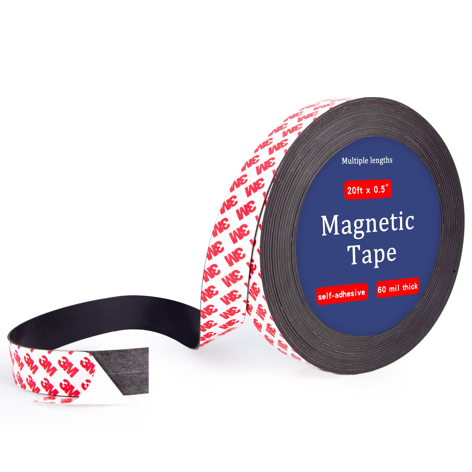 Towjug 20 Feet Magnetic Tape Strip Roll With 3M Self Adhesive Backing, 1/2 In Width Flexible Sticky Magnet Tape Strips For Craft