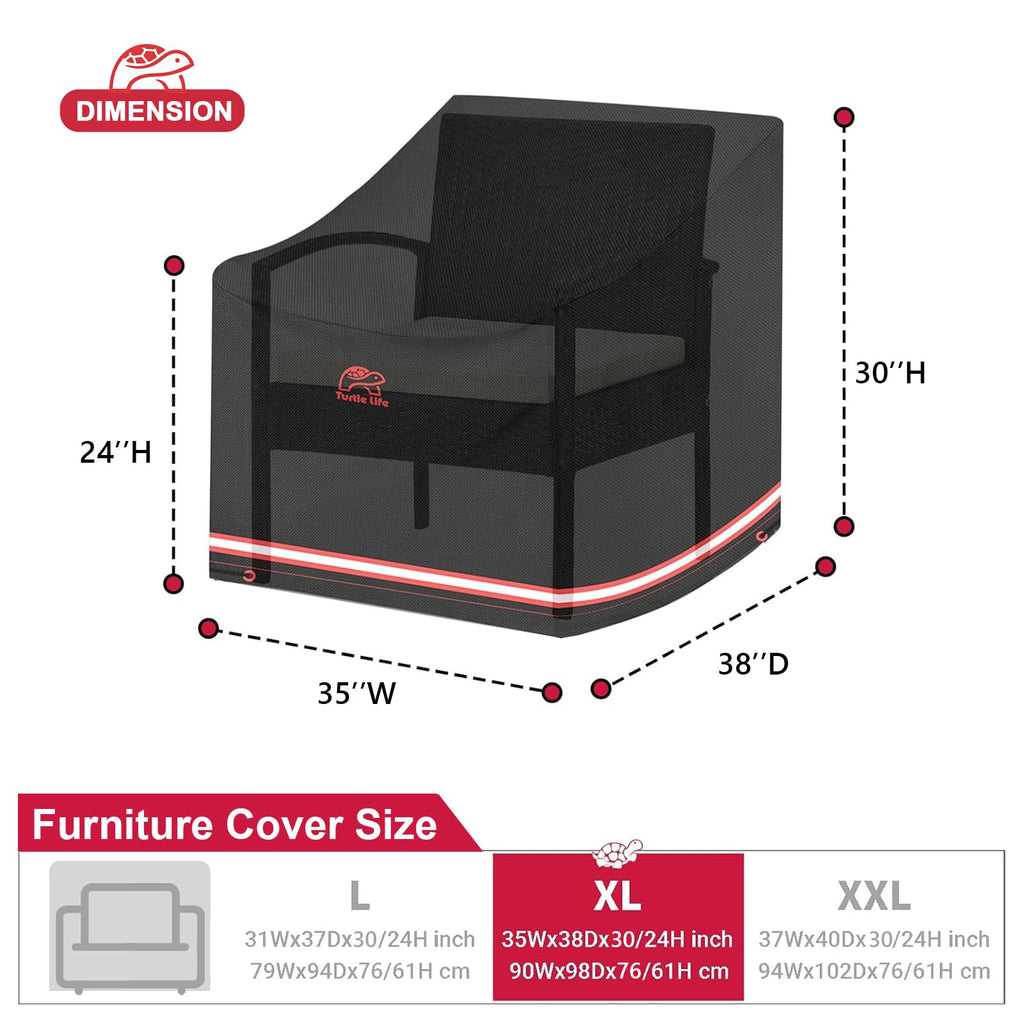 Turtle Life Patio Chair Cover, Heavy Duty Durable Waterproof Outdoor Lawn Armchair Deep Single Sofa Cover, Anti-Fading Cover For Chair, Black, 35' W X 38' D X 30' H