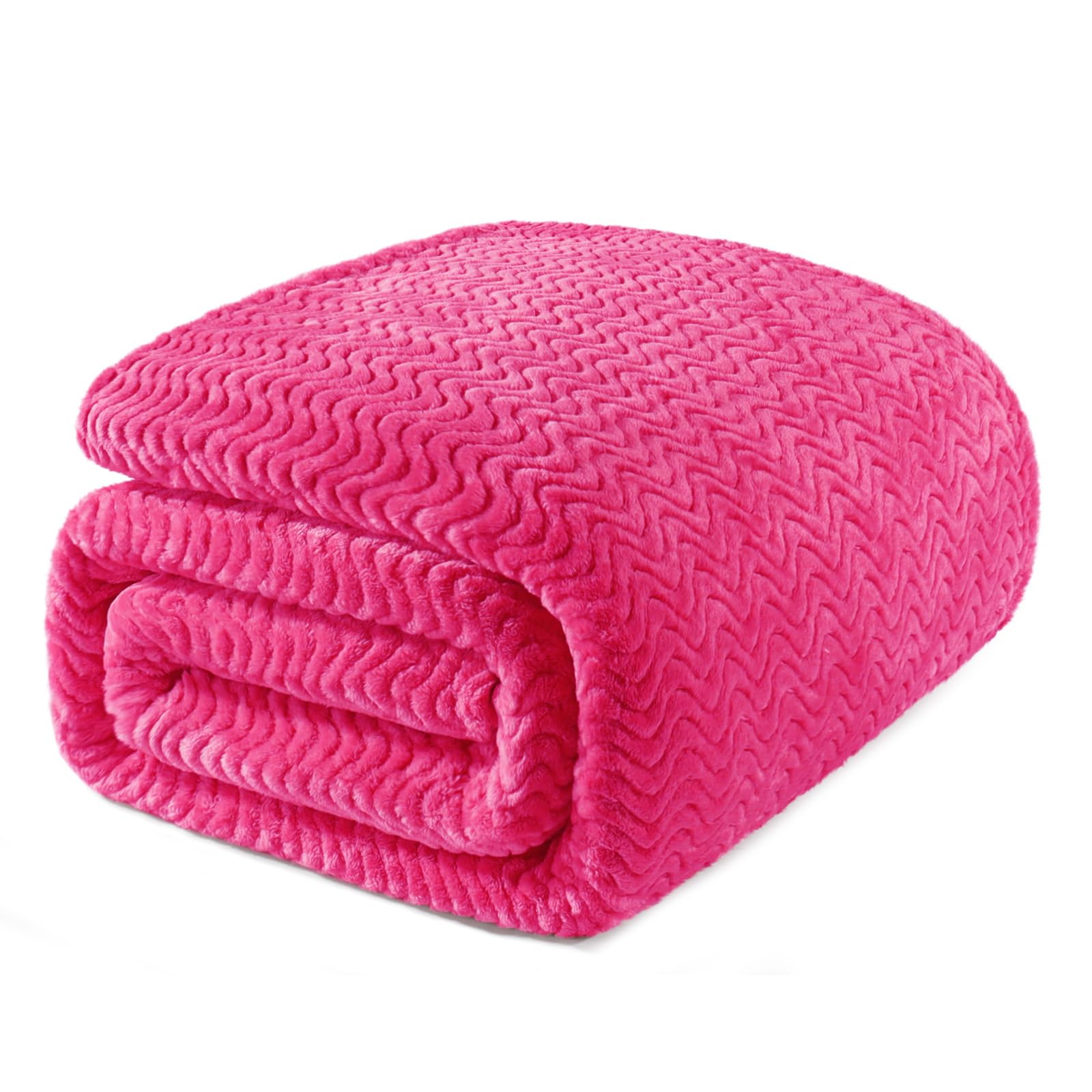 Exclusivo Mezcla Hot Pink Fleece King Size Blanket For Bed, Super Soft Cozy Blankets With Decorative Wave Textured, Lightweight