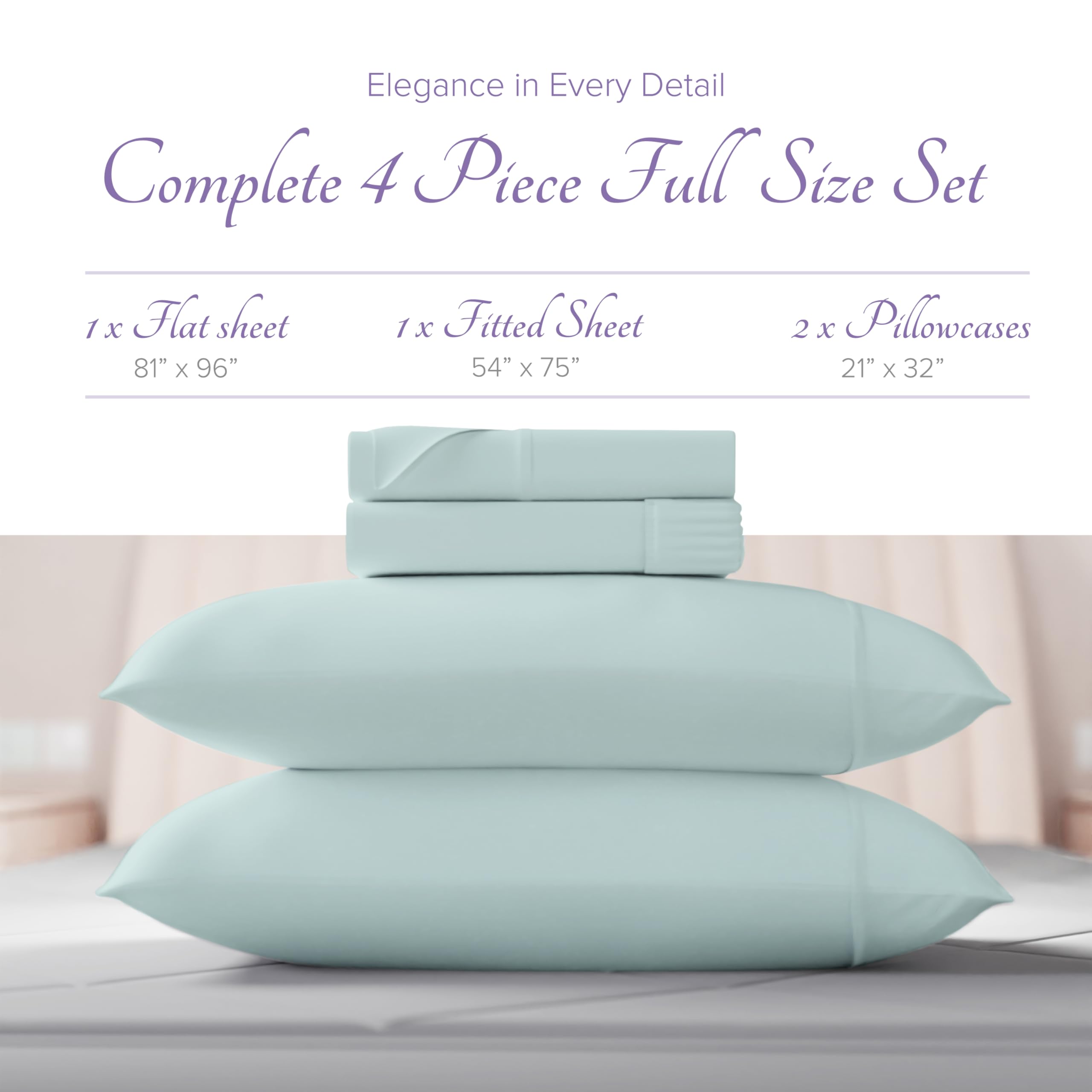 Carressa Linen 100% Egyptian Cotton Sheets - 600 Thread Count 4 Pc Full Size Sheet Set, Soft, Cooling, High Thread Count Sateen,