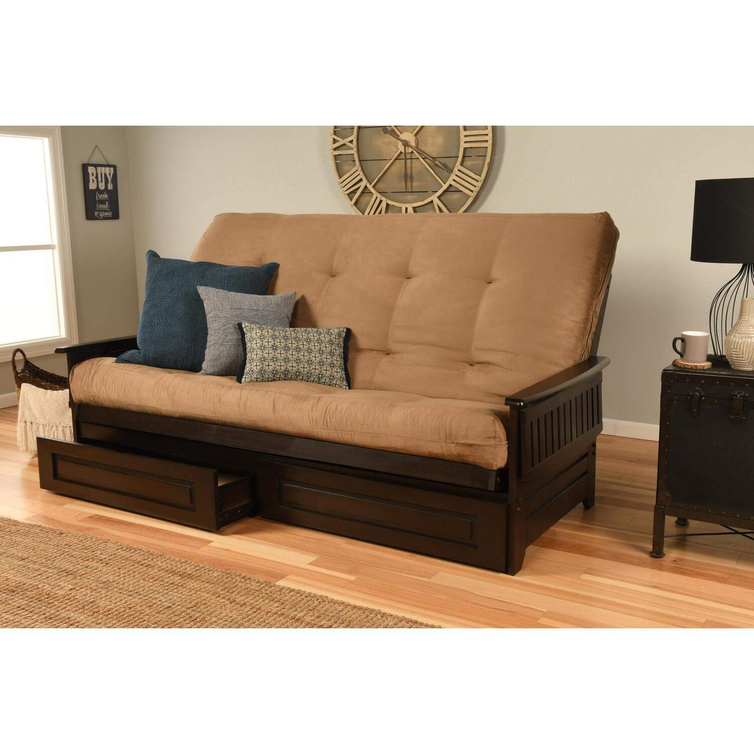 Kodiak Furniture Phoenix Queen Futon With Suede Fabric Mattress In Espresso/Tan