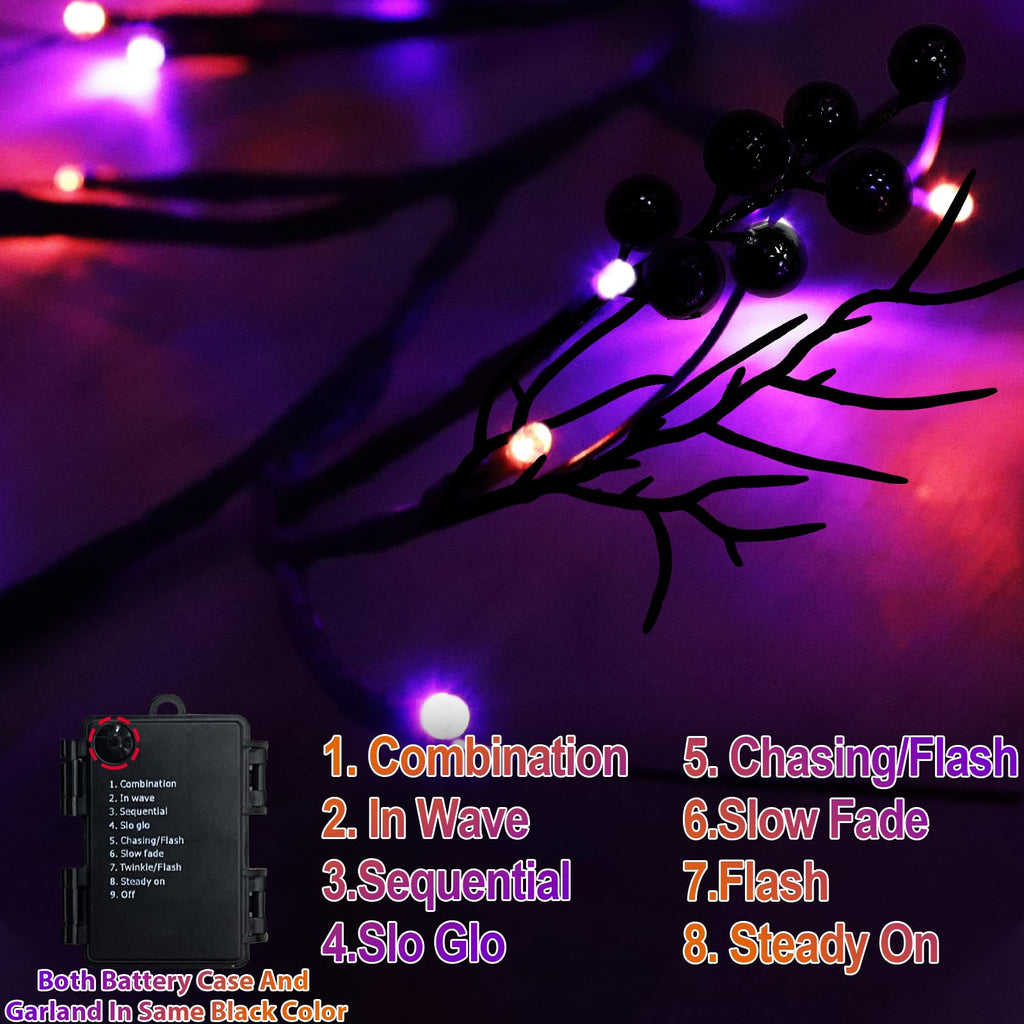 Halloween Garland Purple & Orange Lights Halloween Decorations,6 Ft 54 Led Halloween Willow Vine Twig Timer 8 Modes Remote Contr