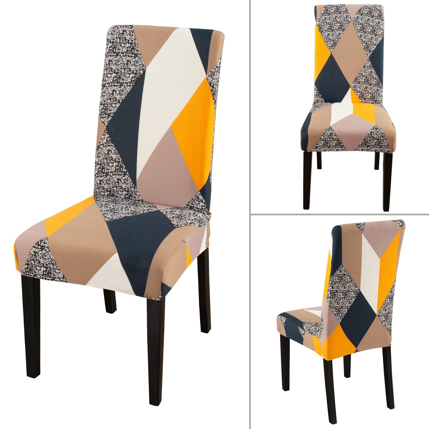 Jqinhome Dining Chair Covers Set Of 4,Magic Cube High Stretch Removable Washable Parsons Chair Slipcover For Dining Room Home Party Hotel Wedding Ceremony (Geometric Patterns)