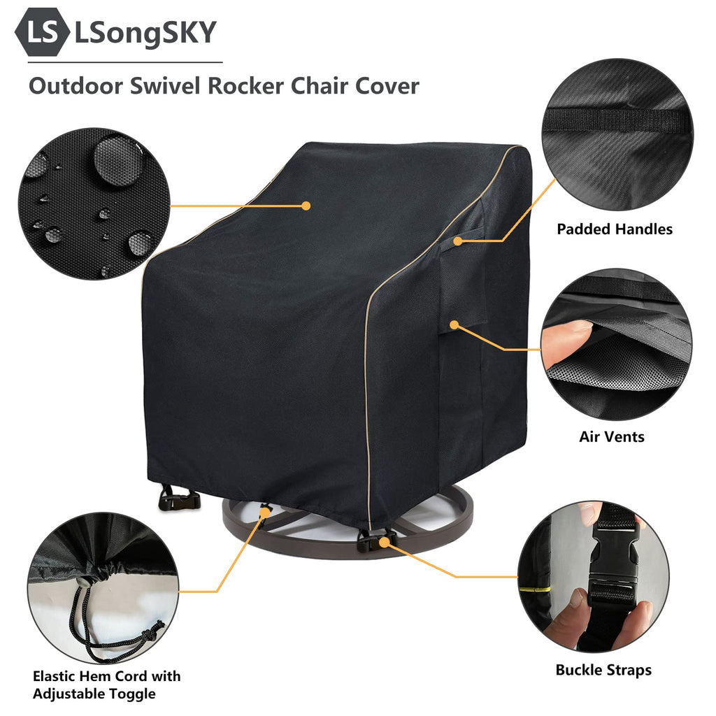 Lsongsky Outdoor Swivel Lounge Chair Cover 2 Pack,35 W X 37 D X 38.5 H Inches,100% Waterproof Heavy Duty Outdoor Chair Covers,Patio Furniture Cover For Swivel Patio Lounge Chair,Black