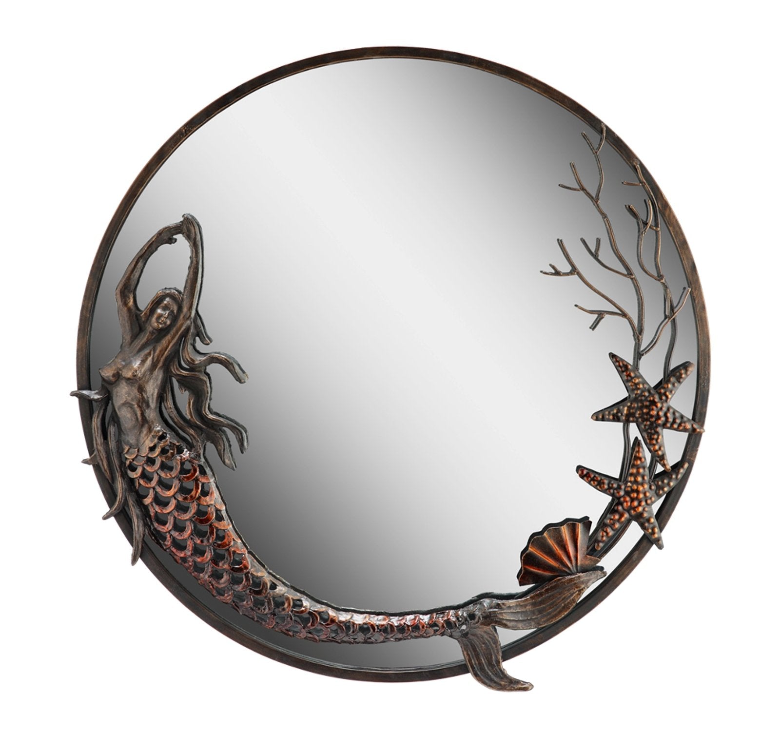 Zeckos SPI Aluminum Frame Mermaid Round Mirror Bathroom D  cor