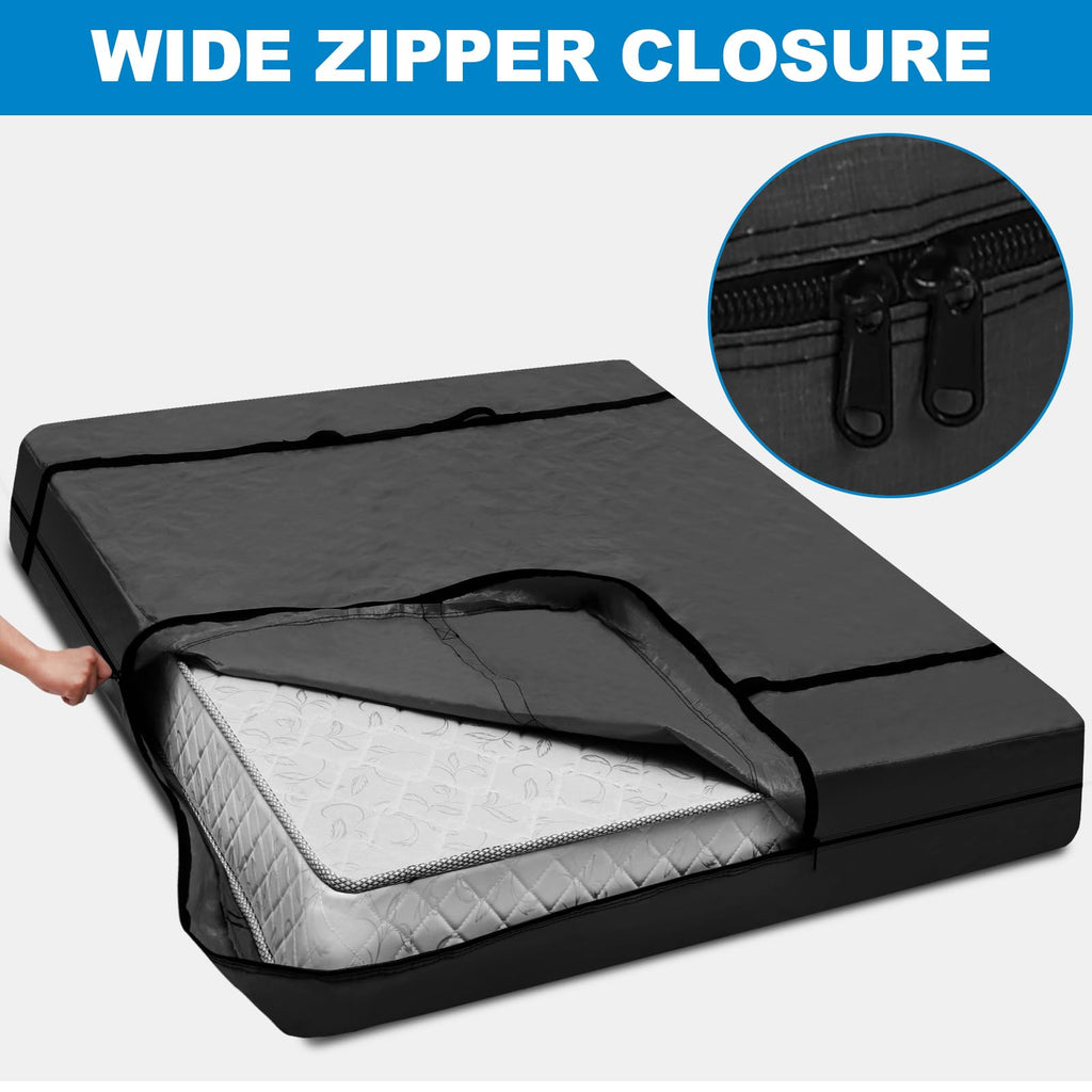 Ticonn Mattress Bags For Moving, Full Xl Mattress Cover For Moving, Heavy Duty, Full-Around Handle With Adjustable Buckles, Mattress Storage Bag & Moving Supplies (Black, Full Xl)