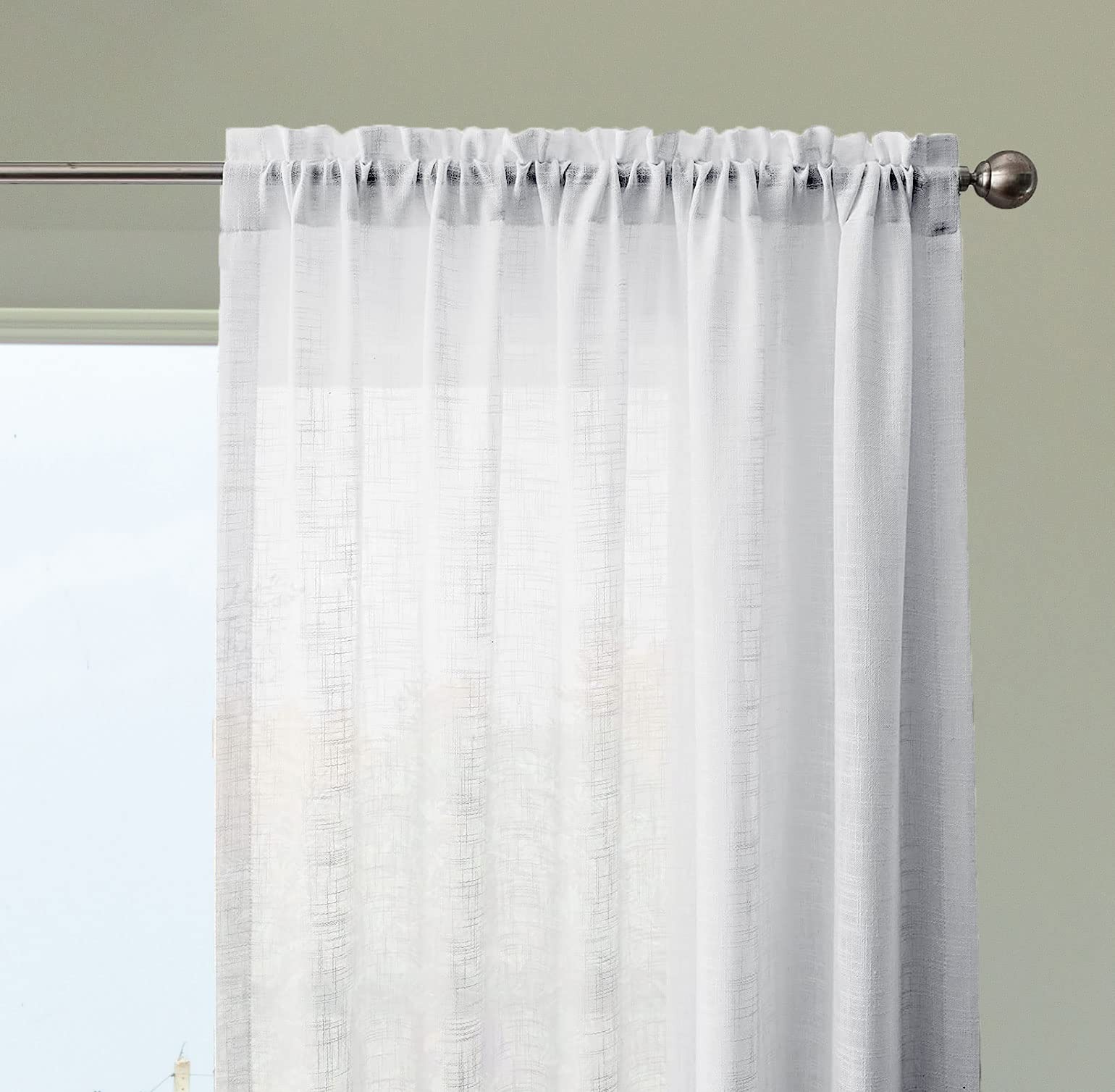 Homemonde Cotton Sheer Curtains Faux Linen Texture 8 Feet Long Door With Rod Pocket Top Drapes For Living Room, Office, Bedroom,