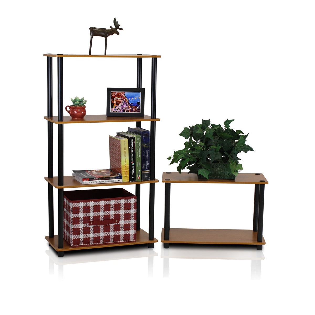 Furinno® 2-10024 Turn-N-Tube 3-Tier Compact Multipurpose Shelf Display Rack, Set of Two (2, Light Cherry/Black)