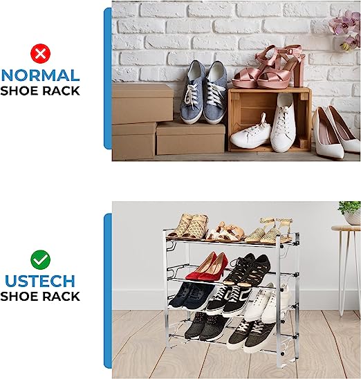 4-Tier Adjustable Shoe Rack with Slide-n-Adjust Shelves, Silver Chrome Finish