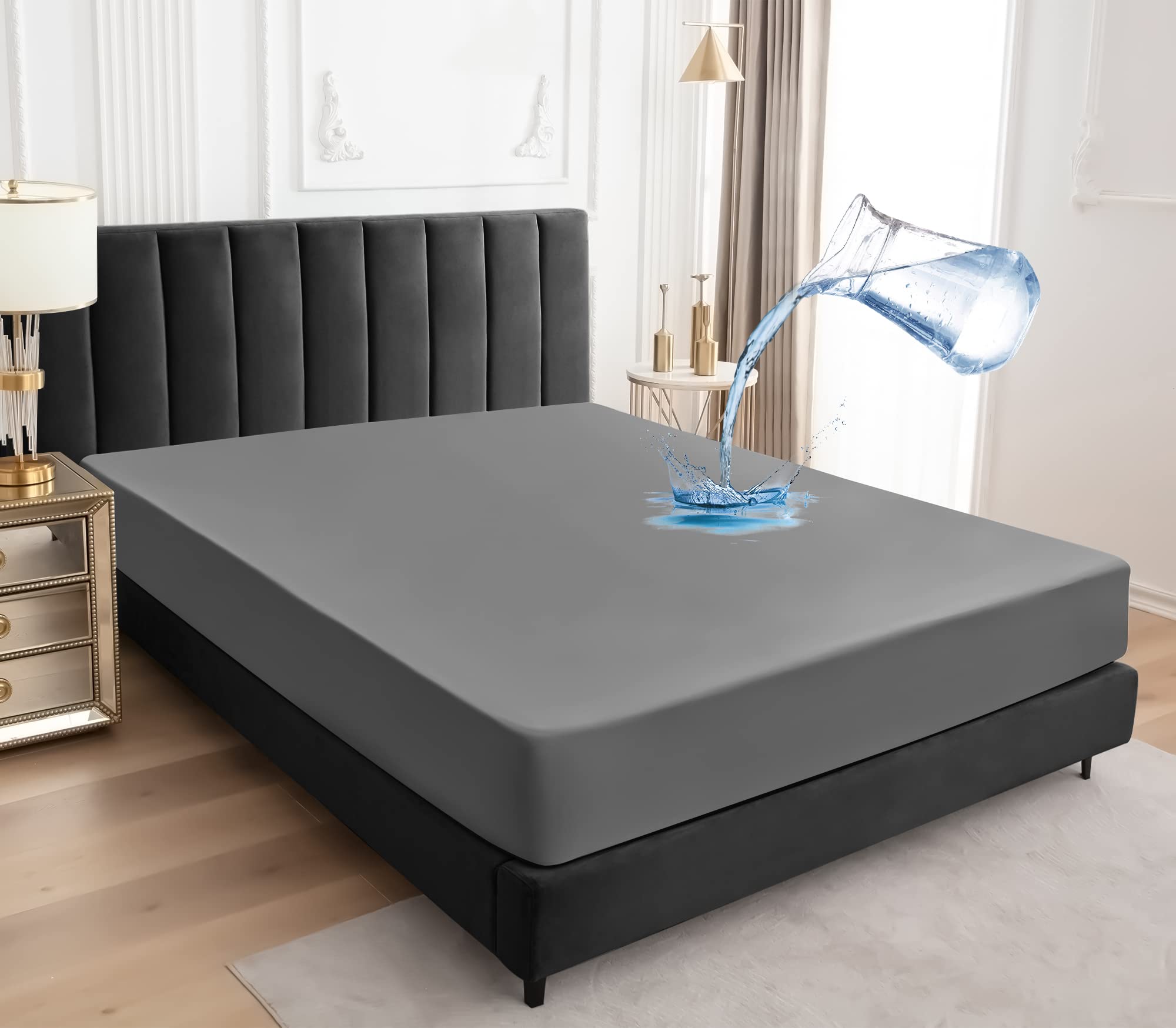 Sufdari Cal King Mattress Protector,Waterproof Mattress Protector,Fitted Sheet Style Mattress Cover With 18' Deep Pocket,Washable And Comfortable-Gray,California King