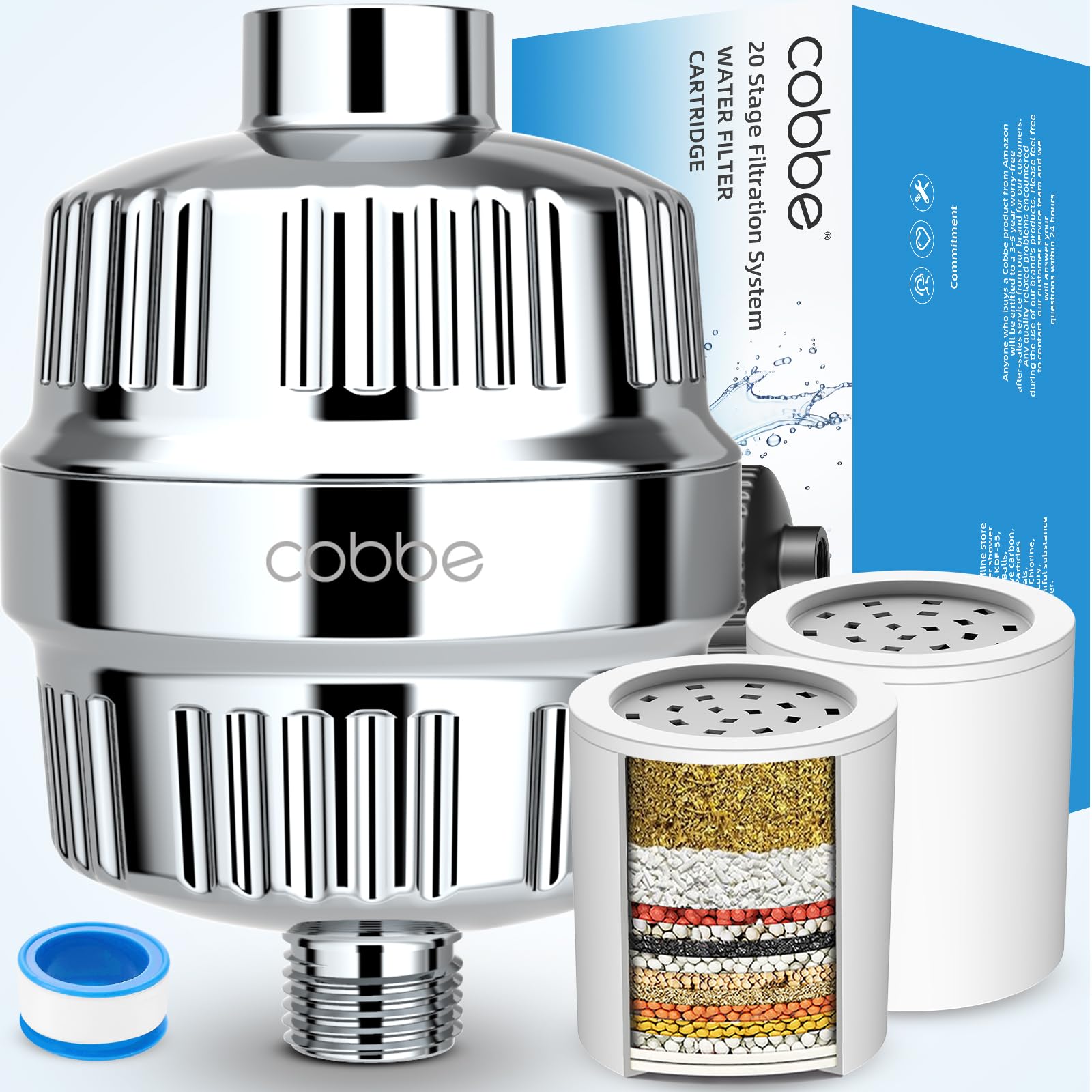 Cobbe Shower Filter for Hard Water Shower Head Filter - with 2 Replaceable Filter Cartridges - High Output Shower Water Filter f