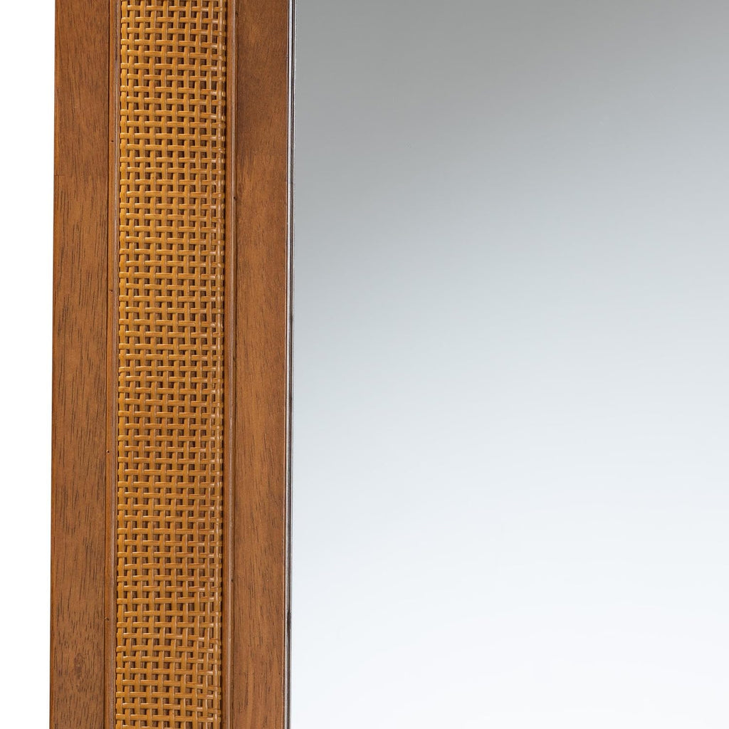 Baxton Studio Rowanne Mid-Century Modern Walnut Brown Rubberwood And Rattan Frame Wall Mirror