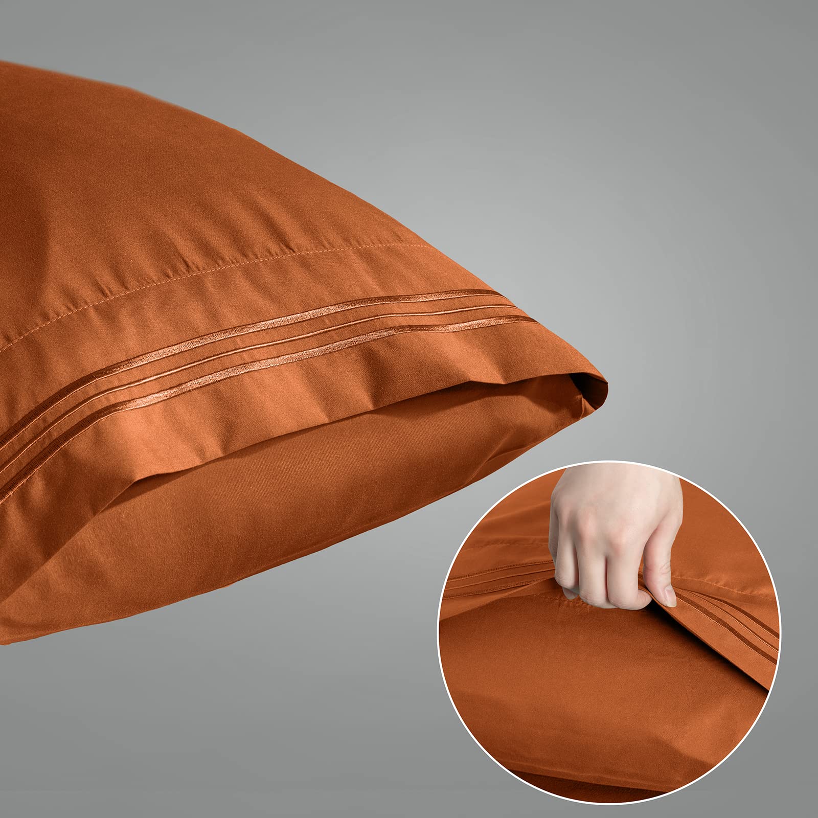 Aormenzy Microfiber Pillow Cases - Standard Size Set Of 2-1800 Thread Count Ultra Soft Rust Pillowcases - Wrinkle Resistant Pill