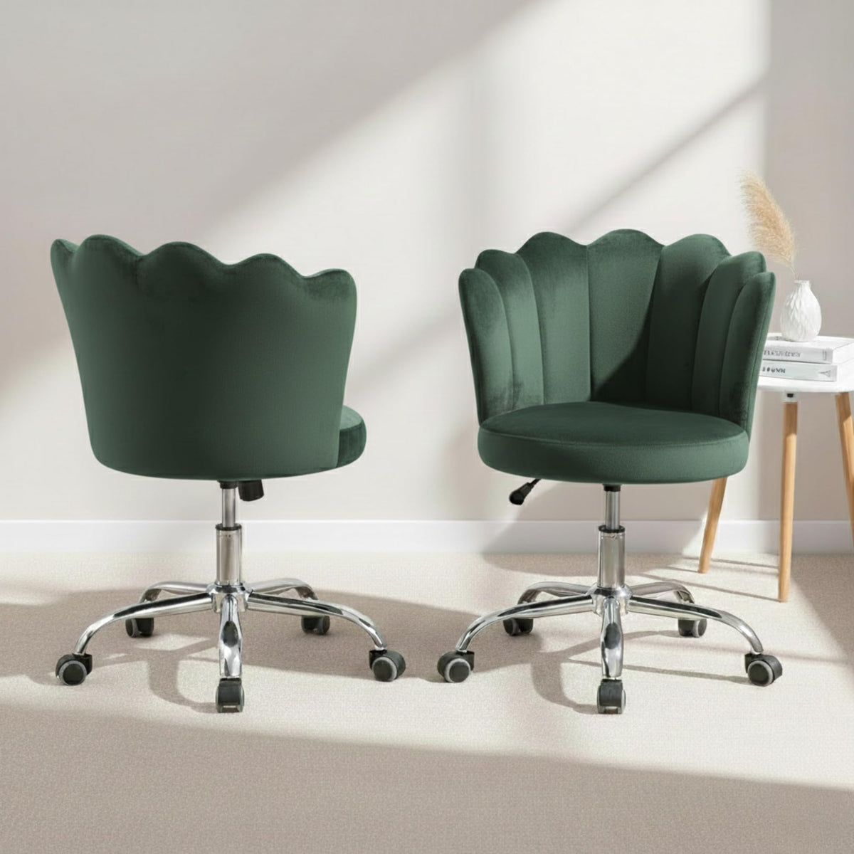 Chair Decor Swivel Accent Chair | Height Adjustable Upholstered Vanity Chair With Wheels | Modern Tufted Single Seater Chair For