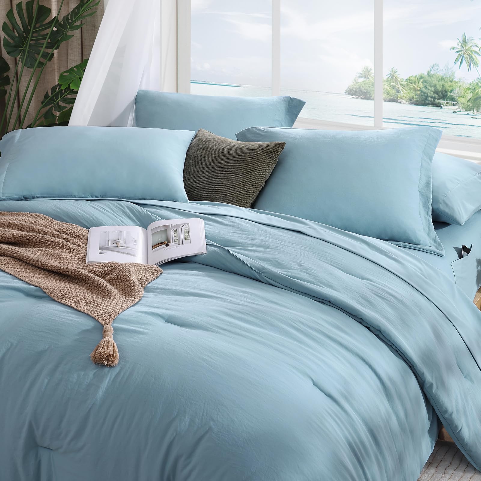 Wrensonge Blue Full Size Comforter, 7 Pieces Soft Full Size Comforter Sets- Full Comforter Fitted Sheet, Flat Sheet, 2 Pillow Sh