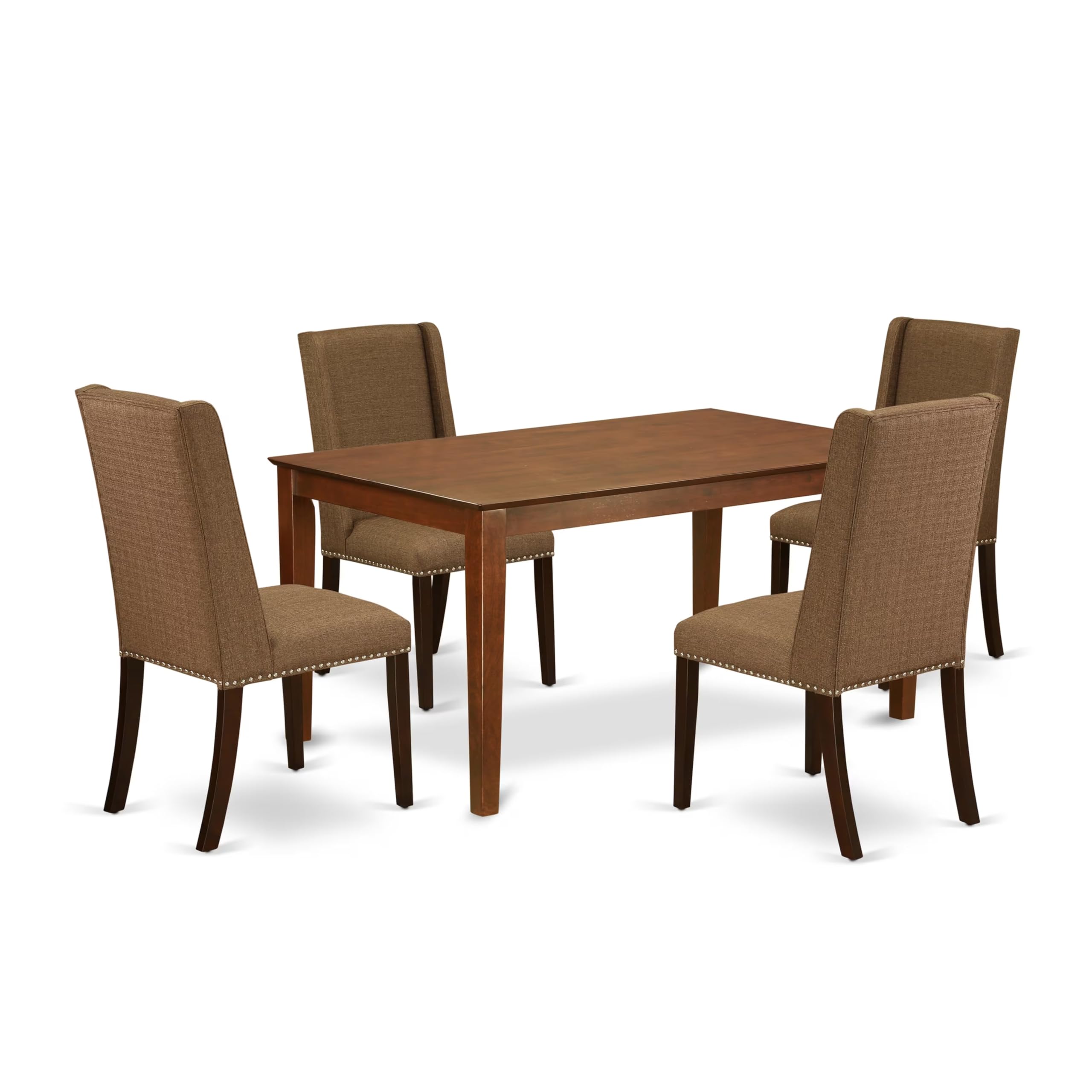 East West Furniture CAFL5-MAH-18 5 Piece Dining Room Furniture Set Includes a Rectangle Dining Table and 4 Brown Linen Linen Fab