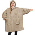 Pavilia Wearable Blanket Sweatshirt For Kids Boy Girl Taupe Tan, Warm Cozy Giant Blanket Hoodie, Fleece Sherpa Oversized Blanket