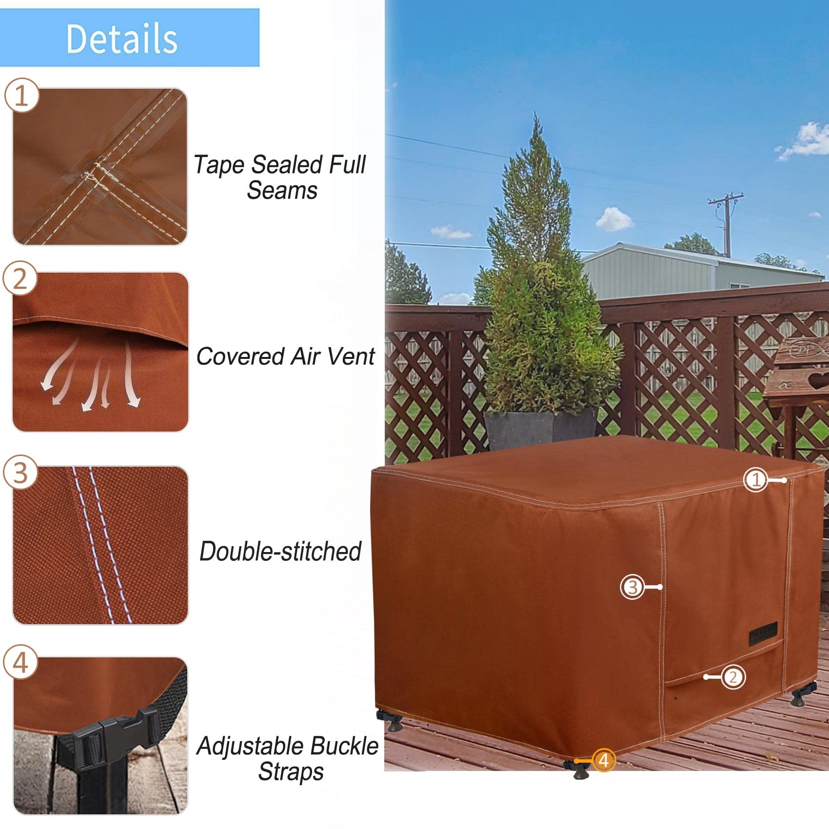 Nettypro Waterproof Ottoman Cover Square 24 X 24 Inch Outdoor Patio Furniture Ottoman Table Cover, Brown