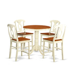 East West Furniture EDKE5-WHI-W 5 Piece Kitchen Counter Set Includes a Round Dining Room Table with Pedestal and 4 Dining Chairs, 30x30 Inch, Buttermilk & Cherry