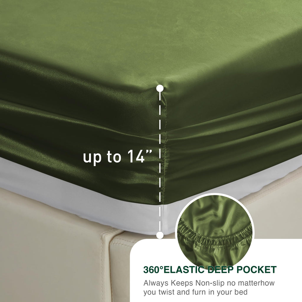 Love'S Cabin Twin Satin Sheets Sets - 3 Piece Sage Silky Satin Bed Sheets Twin With Deep Pockets, Luxury Silk Feel Satin Twin Size Sheet Set Bedding Set (1 Flat Sheet,1 Fitted Sheet,1 Pillow Case)