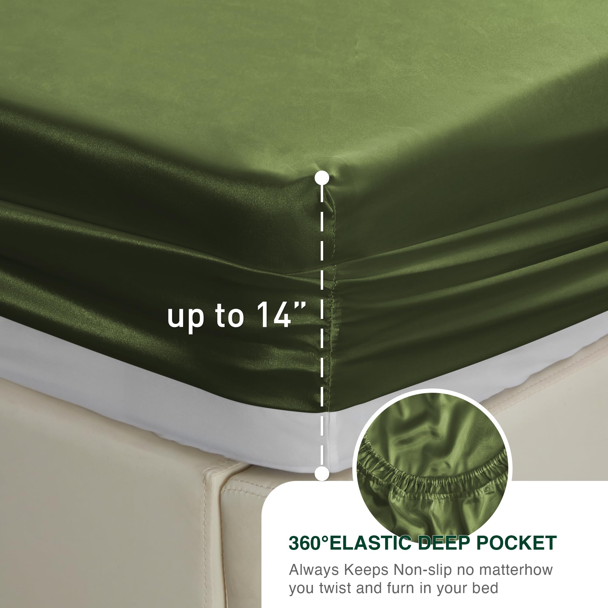Love'S Cabin Twin Satin Sheets Sets - 3 Piece Sage Silky Satin Bed Sheets Twin With Deep Pockets, Luxury Silk Feel Satin Twin Size Sheet Set Bedding Set (1 Flat Sheet,1 Fitted Sheet,1 Pillow Case)