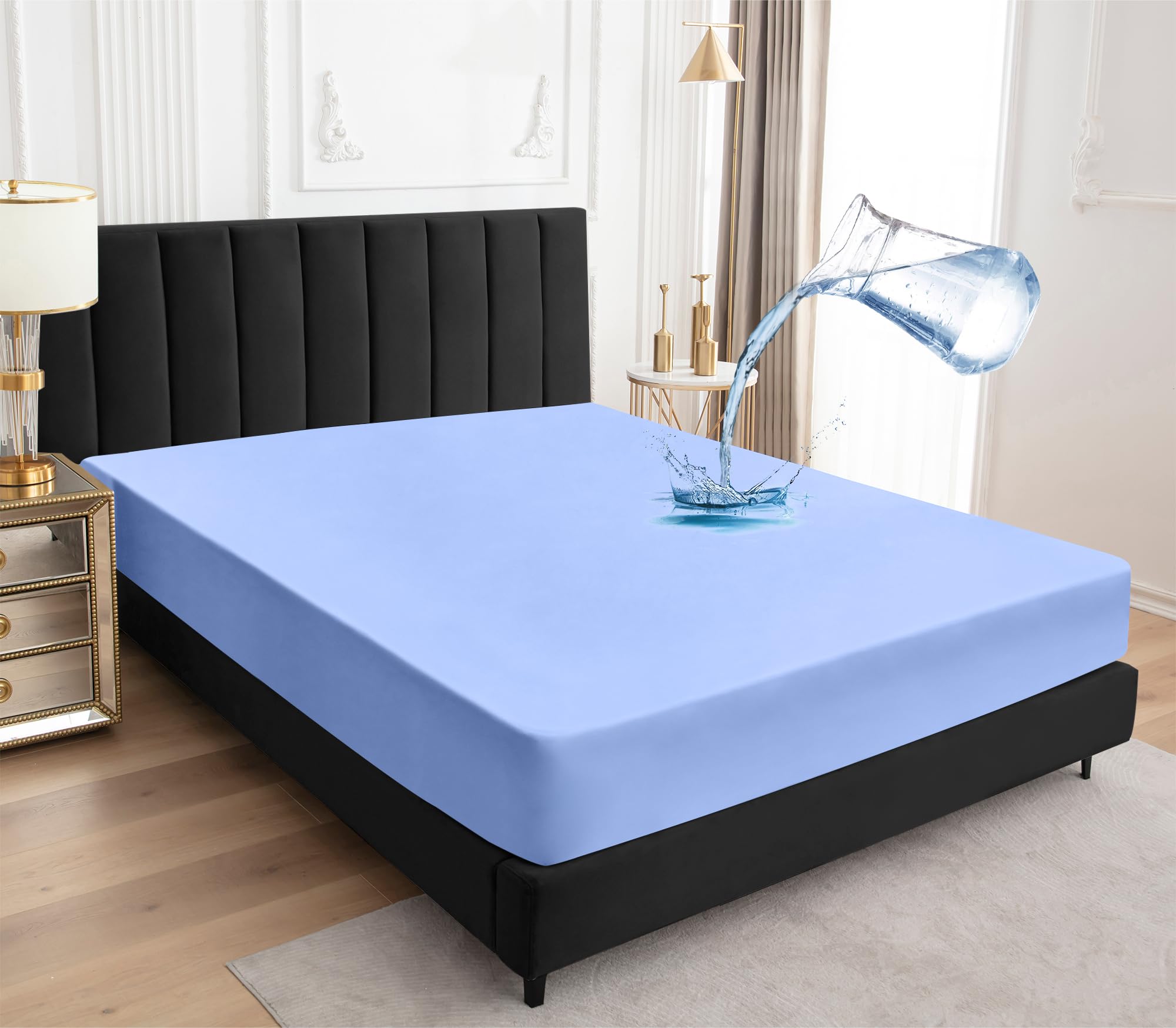 Sufdari Twin Xl Mattress Protector,Waterproof Mattress Protector,Fitted Sheet Style Mattress Cover With 18' Deep Pocket,Washable And Comfortable-Blue,Twin Xl