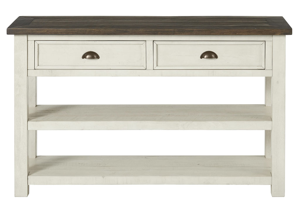 Martin Svensson Home Solid Wood Sofa Console Table, Cream White with Brown Top