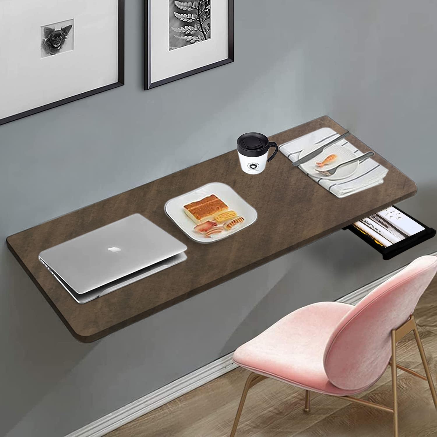 QARA 16X31.5 inches Wooden Wall Mounted Folding Study Table| Wall Mount Table Foldable Laptop Desk for Home and Office Computer|