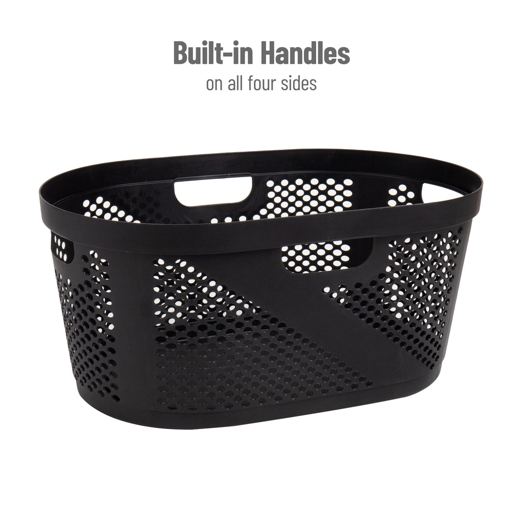 Mind Reader 40L Laundry Basket, Clothes Hamper, Ventilated, Plastic, 23''L X 14.5''W X 10.5''H, Set Of 2, Black