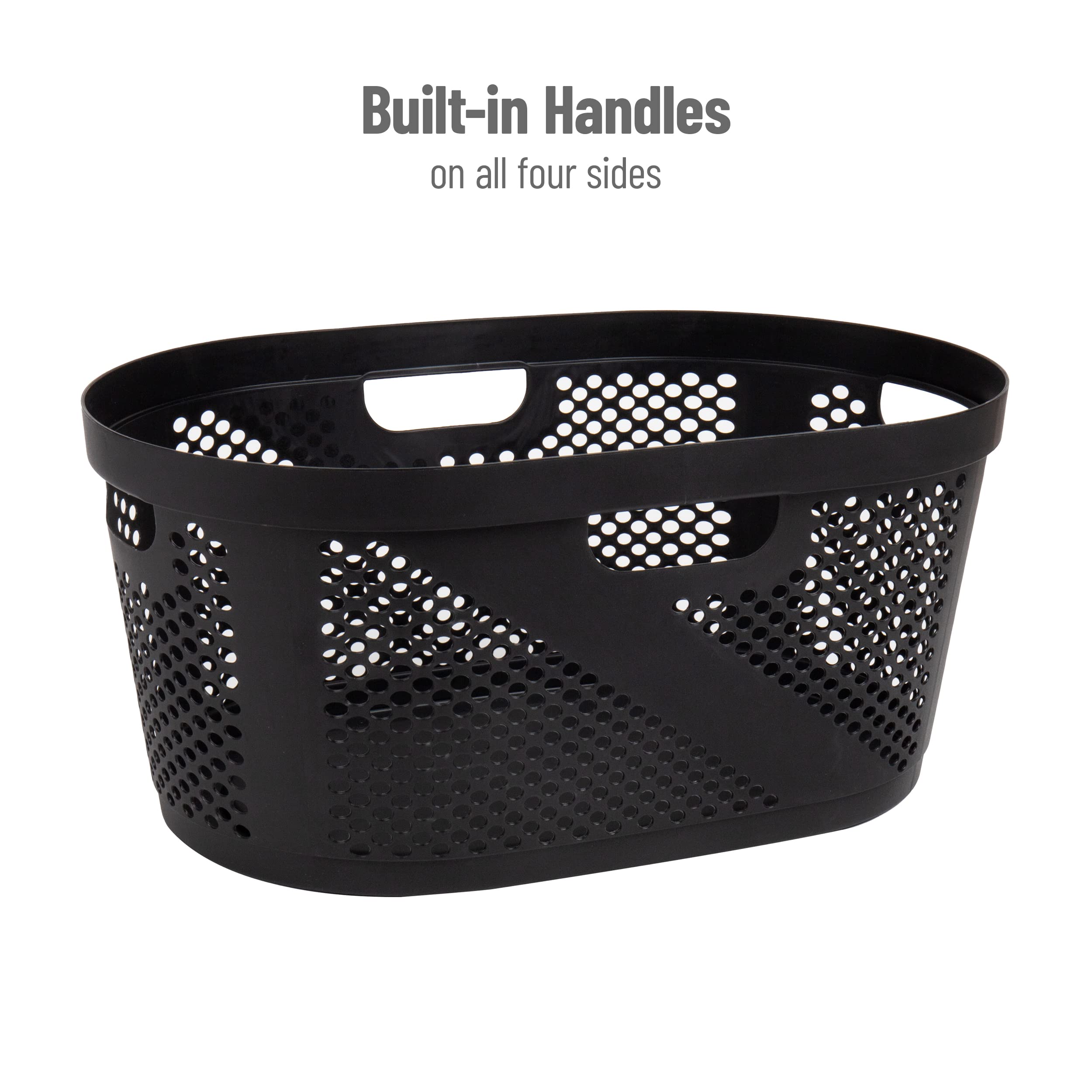 Mind Reader 40L Laundry Basket, Clothes Hamper, Ventilated, Plastic, 23''L X 14.5''W X 10.5''H, Set Of 2, Black
