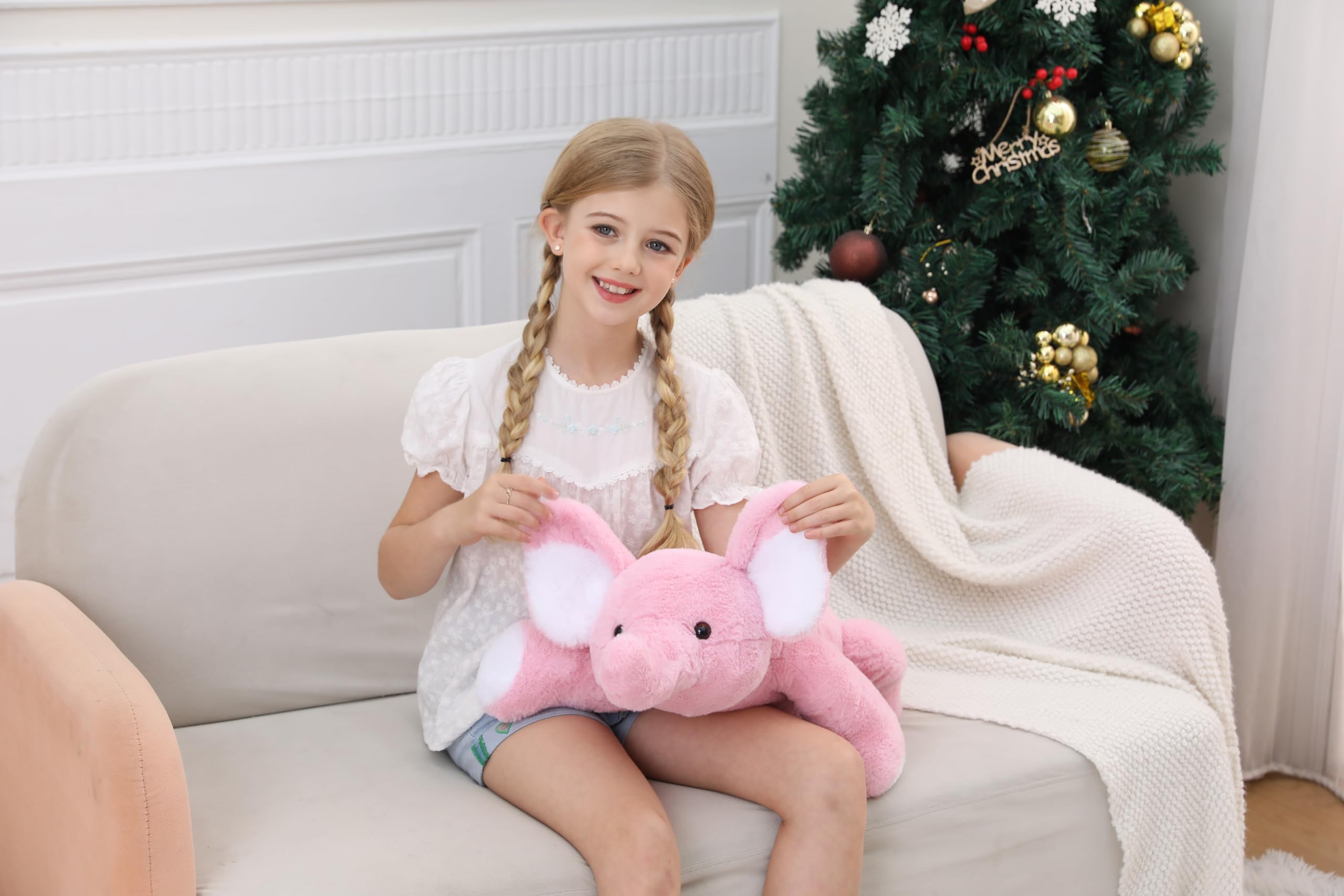 JellyMallow 27" Weighted Pink Elephant Plush Pillow - 5 lbs Huggable Stuffed Animal for Kids & Adults
