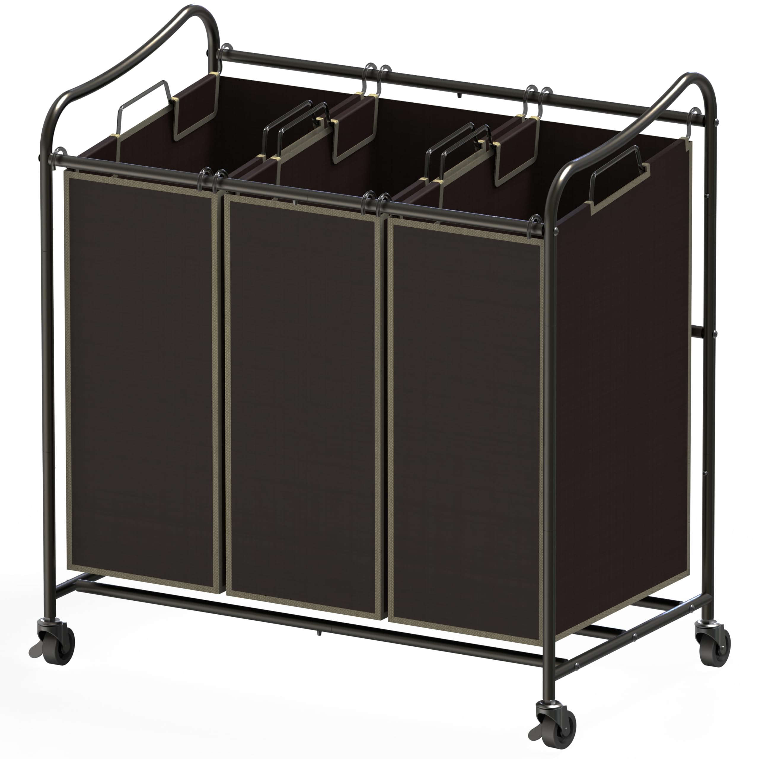 Simple Houseware Heavy Duty 3-Bag Laundry Sorter Rolling Cart, Bronze