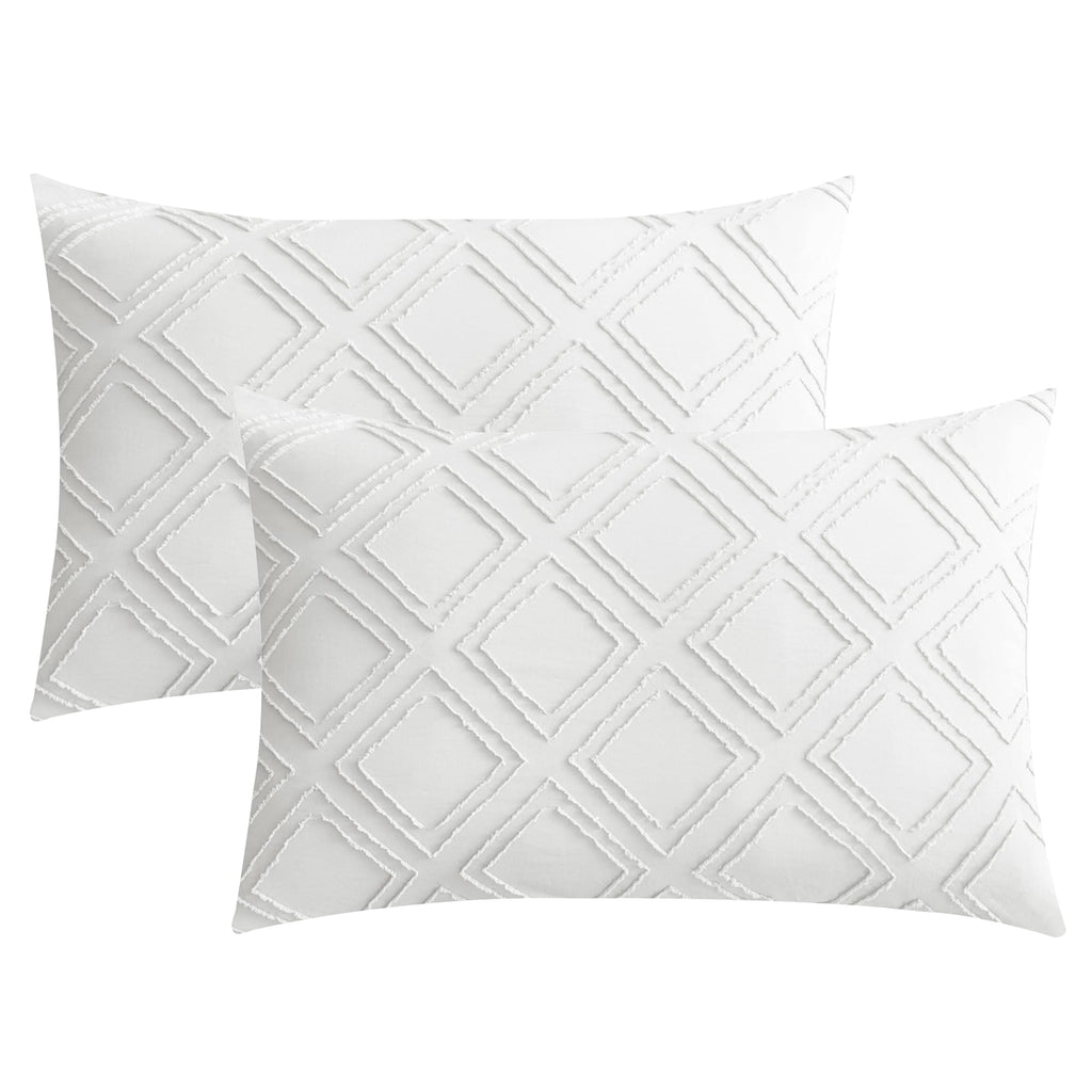 Jellymoni 2 Pack White Pillowcases Standard Size, Soft Microfiber Geometric Tufted Pillow Covers With Envelope Closure (Pillows
