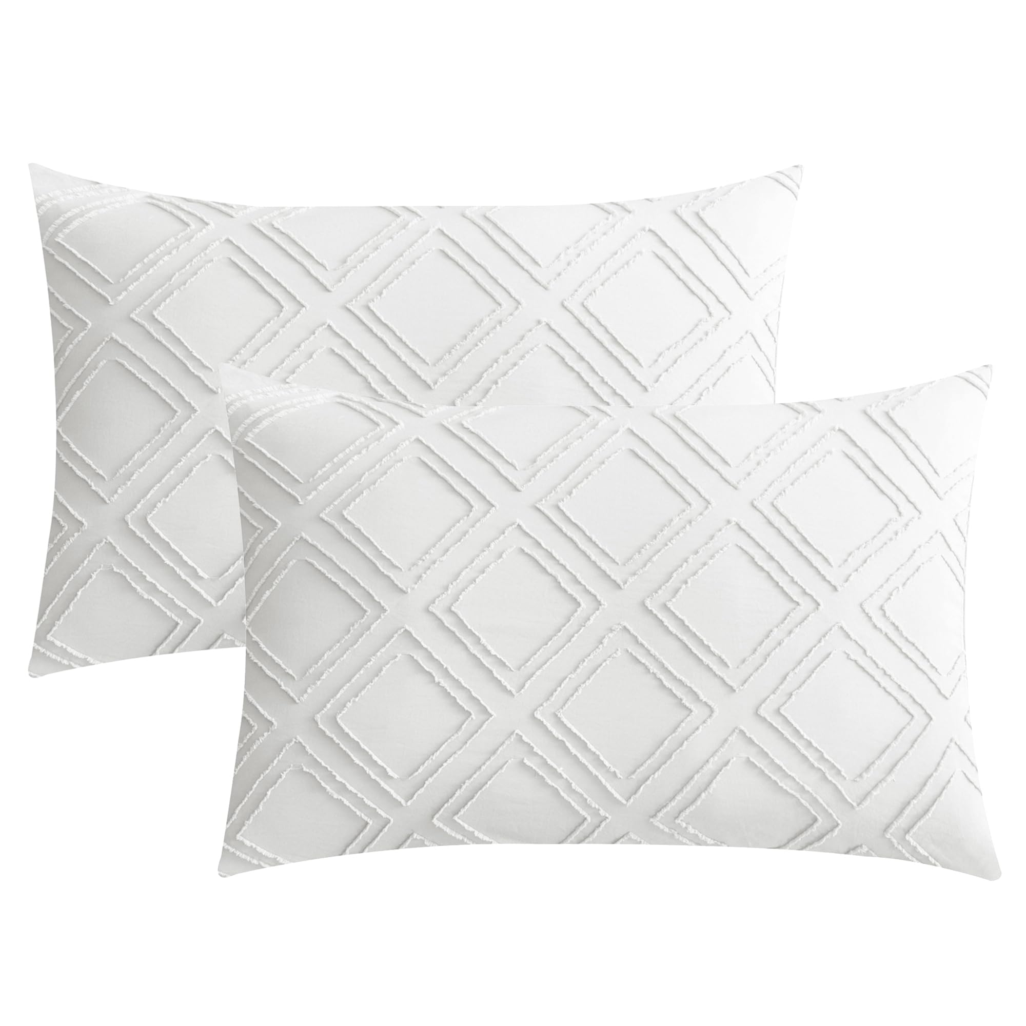 Jellymoni 2 Pack White Pillowcases Standard Size, Soft Microfiber Geometric Tufted Pillow Covers With Envelope Closure (Pillows