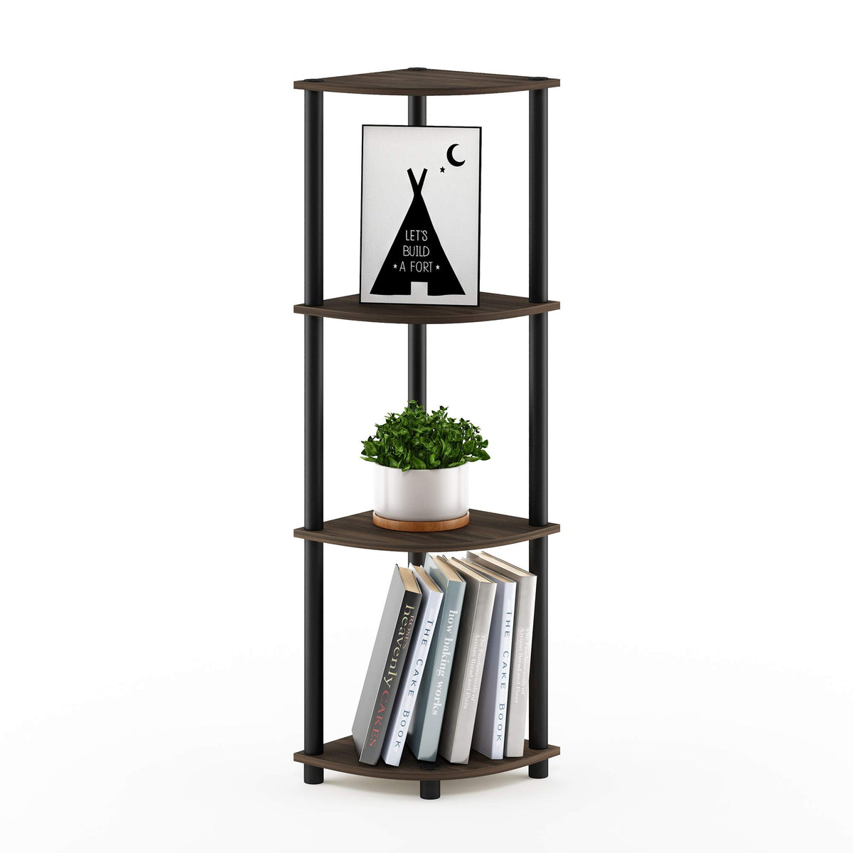 Furinno Turn-N-Tube 4-Tier Corner Display Rack Multipurpose Shelving Unit, Columbia Walnut/Black