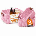 Panovox Small Wicker Baskets, 3 PCS Paper Rope Baskets for Shelves, Pink