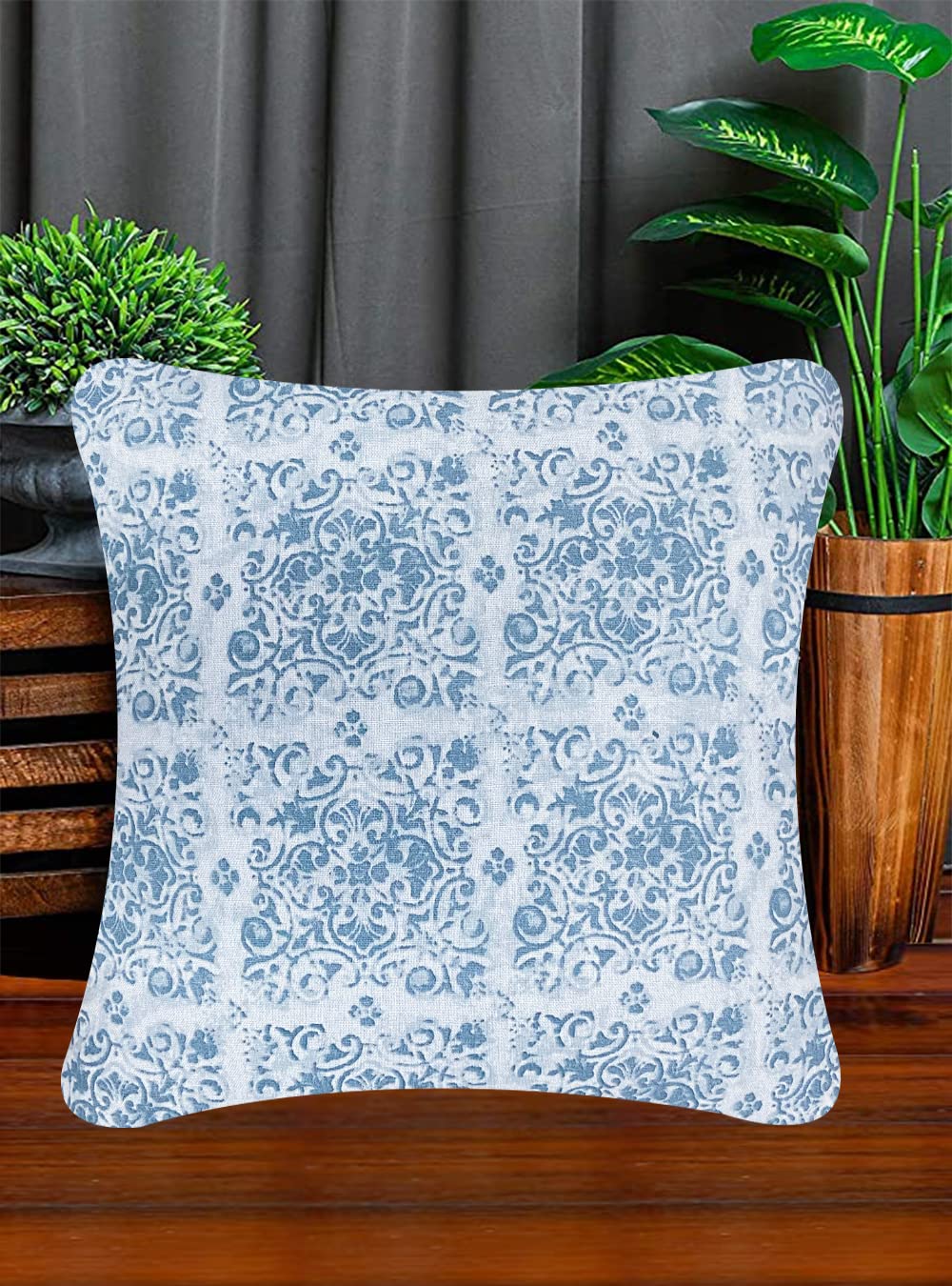 Sajavat Home Cotton Printed Cushion Cover 18X18 Inches Teal Blue (Pack Of 1)