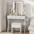 Otterease Vanity Desk with LED Lighted Mirror, Makeup Vanity with 3 Adjustable Lights, 2 Large Drawers and 4 Open Shelves, White