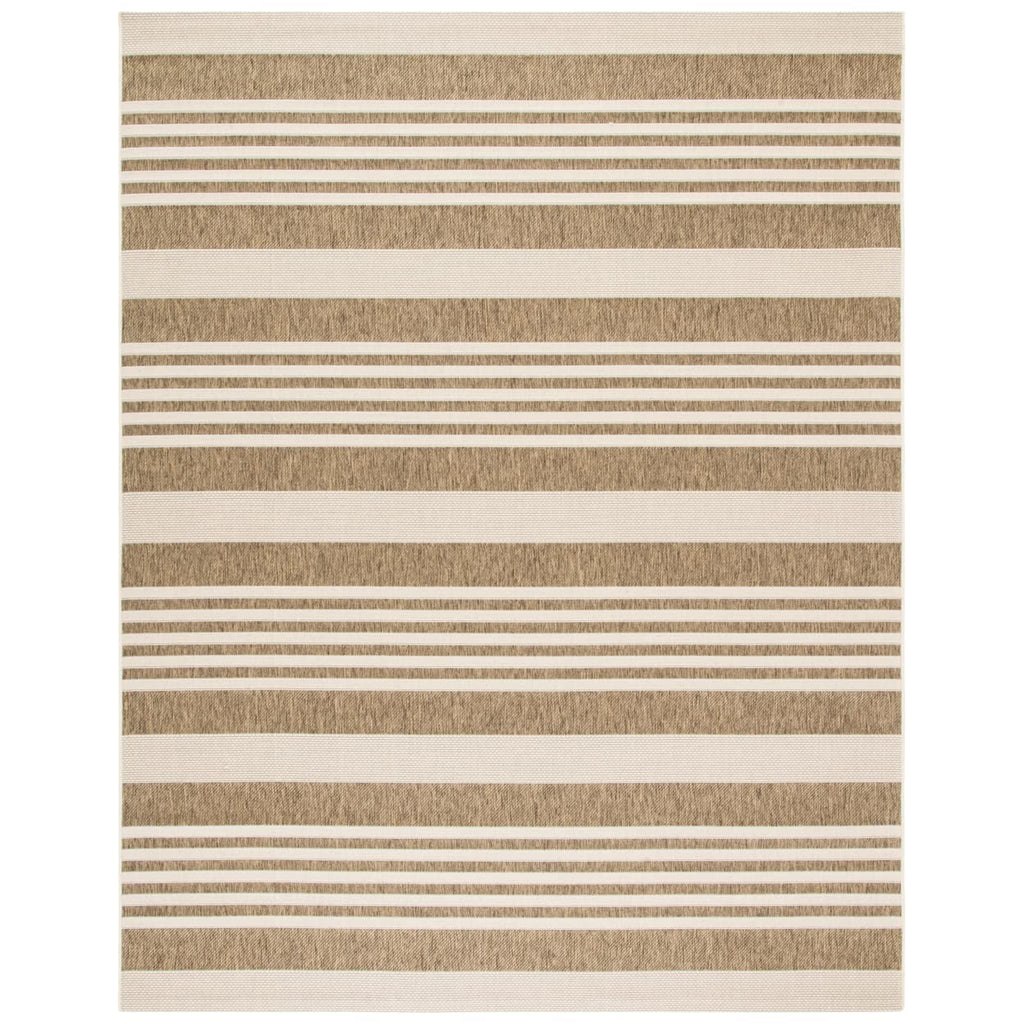 SAFAVIEH Courtyard Collection Area Rug - 9' x 12', Brown & Bone, Stripe Design, Non-Shedding & Easy Care, Indoor/Outdoor & Washa