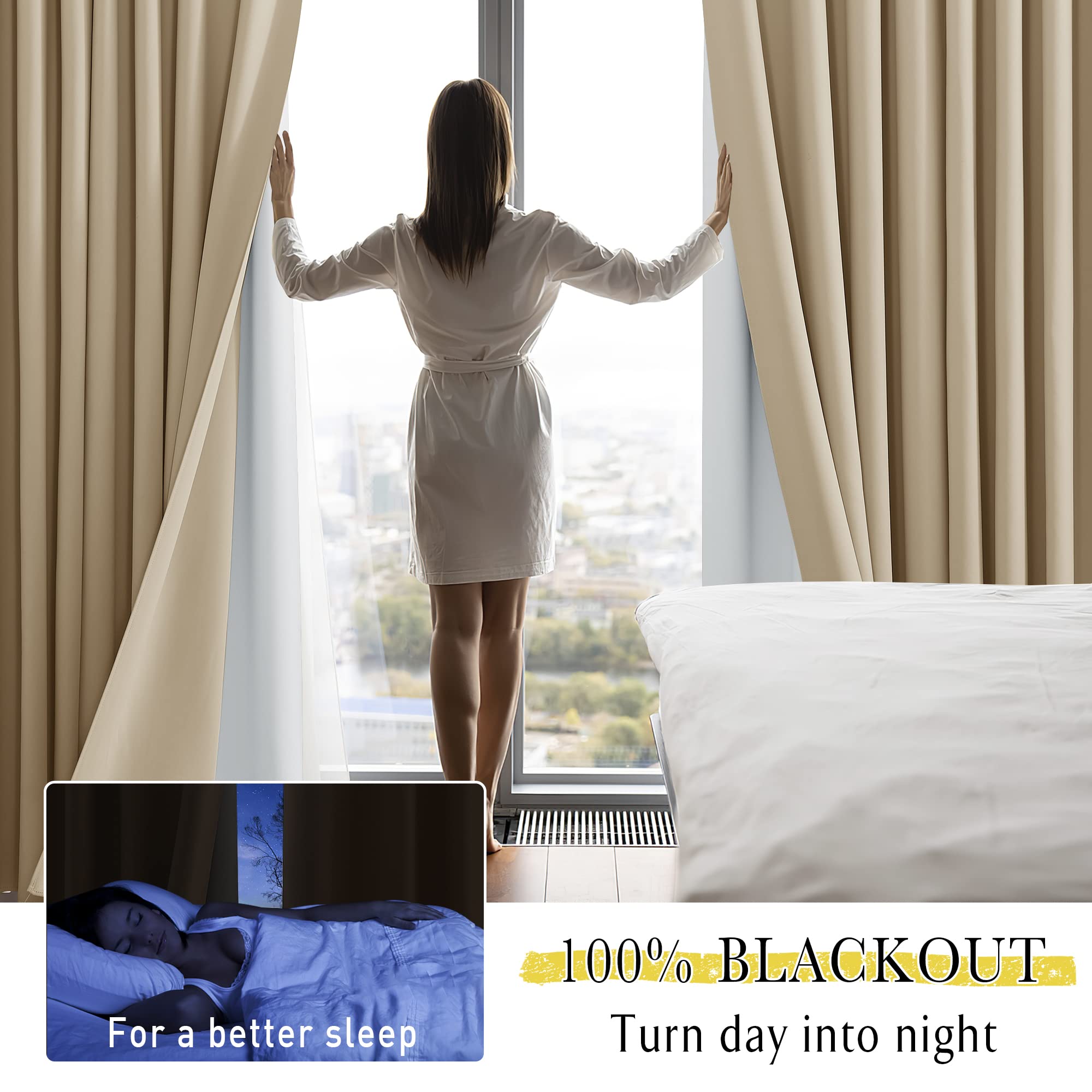 NICETOWN Blackout Curtain Liners - 34"W x 90"L, Greyish White, 2 Panels, Includes Hooks, for 95" Drapes