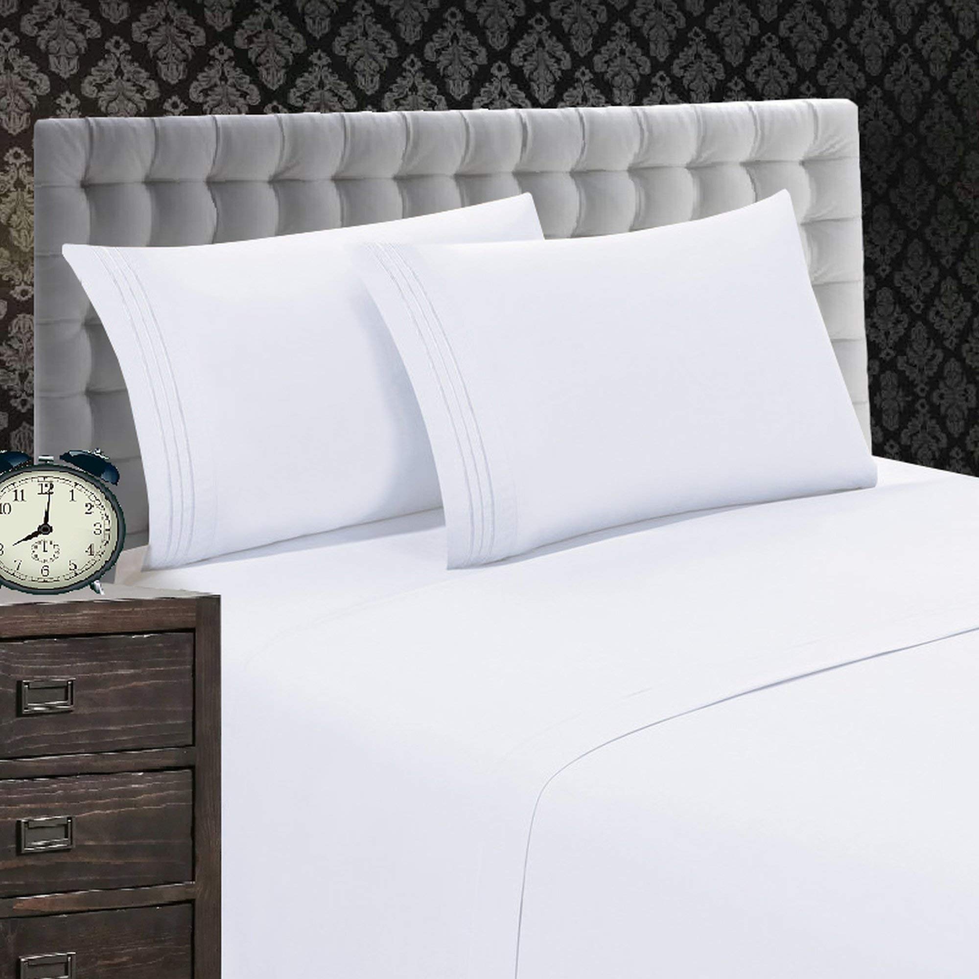 Elegant Comfort 1500 Premier Wrinkle & Fade Resistant 4 Pc Sheet Set, Deep Pocket Up To 18' And Colors, Queen White