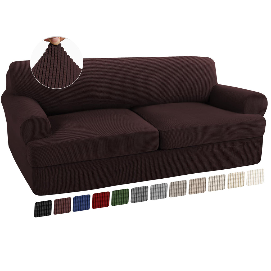 Turquoize 3 Piece T Cushion Sofa Slipcovers Sofa Cover For T Cushion Sofa Couches Stretch Couch Cover Furniture Covers With 2 Individual T Cushion Covers, Machine Washable (2 Cushion Sofa, Brown)