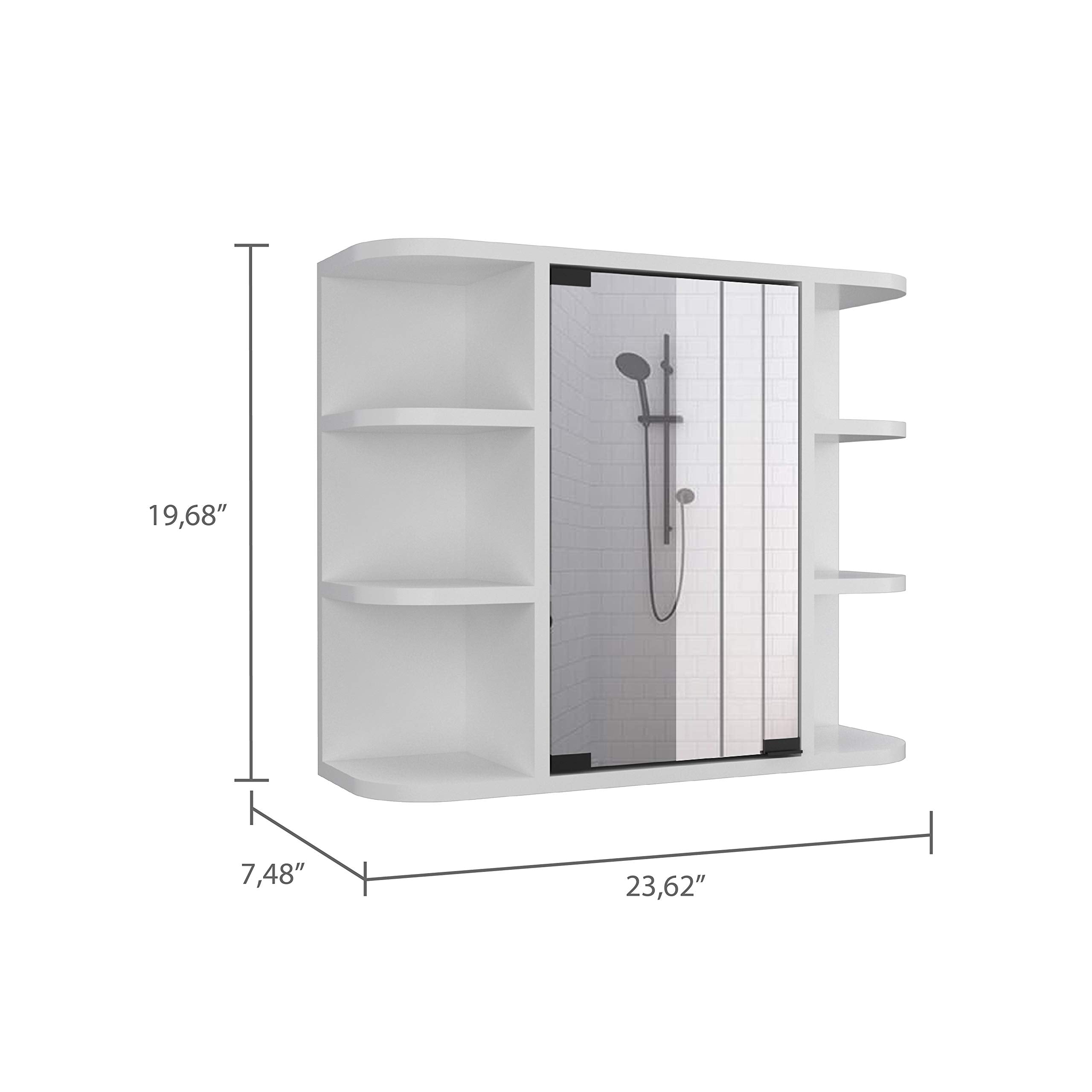 Mirrored 19H Medicine Cabinet, 6 External Shelves, 3 Interior Shelves, White