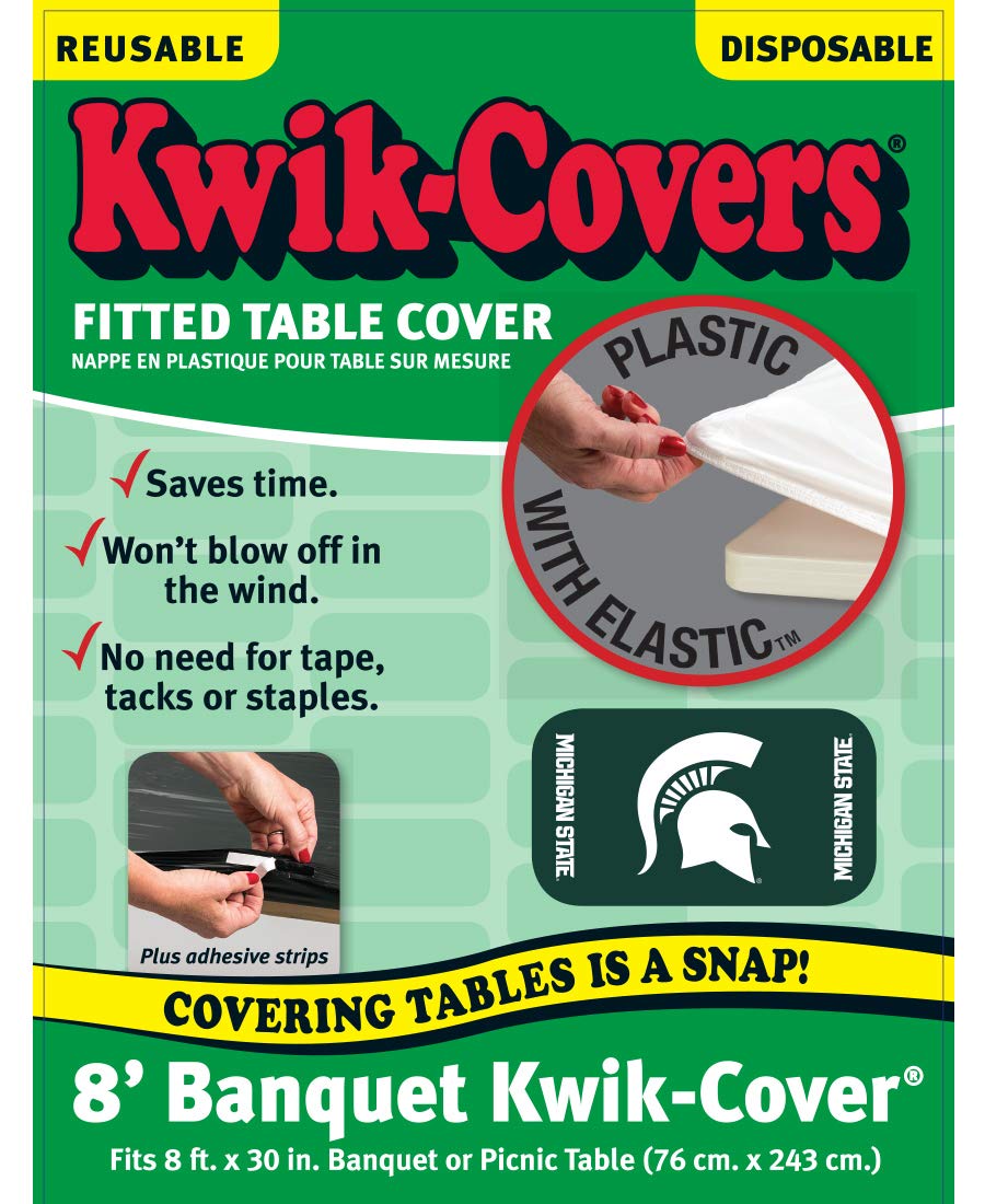 Collegiate Kwik-Covers Rectangle Plastic Table Covers, Bundle Of 2 (Michigan State University, 8')