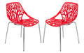 LeisureMod Forest Modern Dining Chair Set of 2 Red, Solid Back, Lightweight Polypropylene Seat with Chromed Legs, Stylish Contem