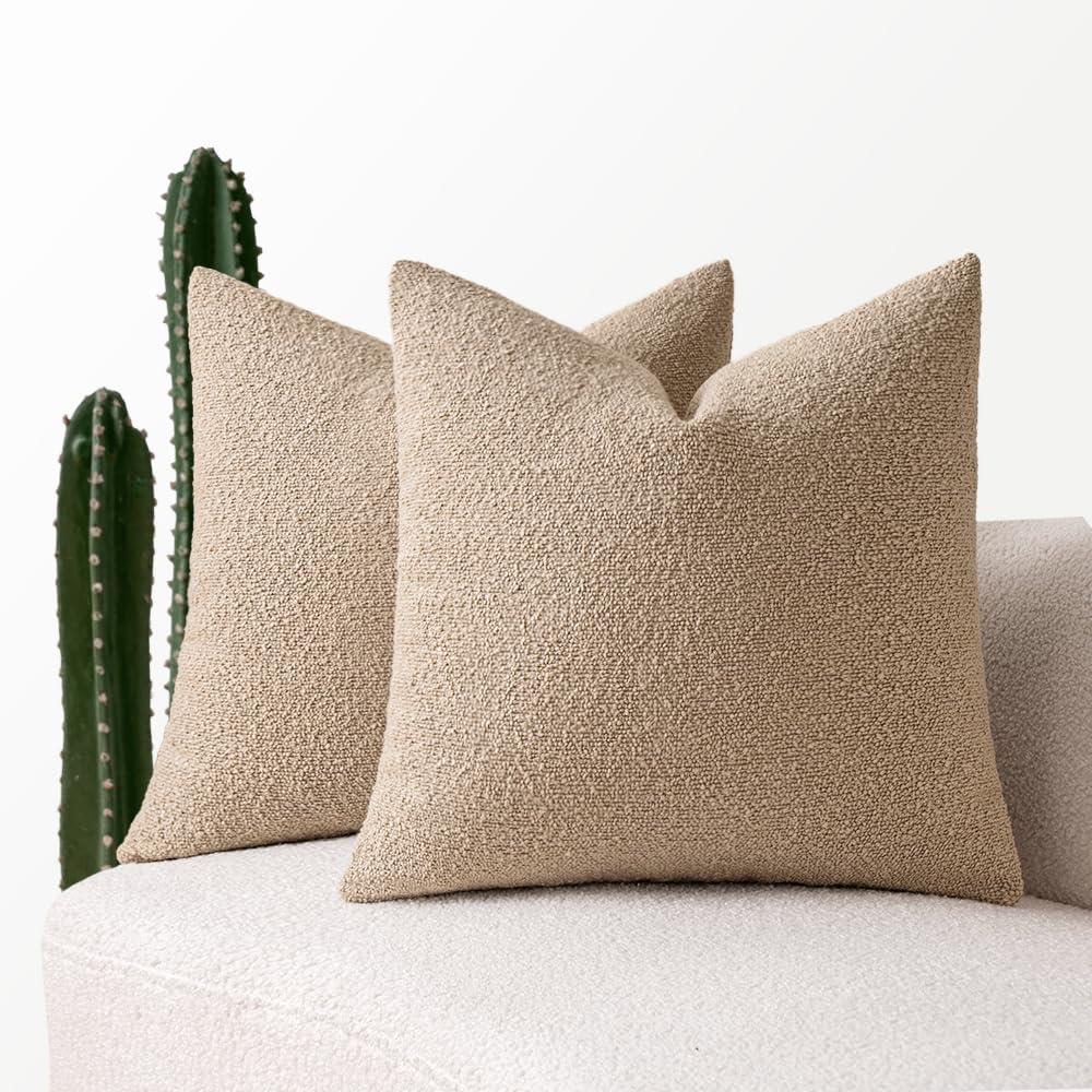 Miulee 18X18 Inch Decorative Pillow Covers For Couch Bed Set Of 2 Textured Boucle Neutral Throw Pillows Khaki Accent Solid Cushion Pillowcase Cozy Soft Chair Sofa Livingroom Home Decor