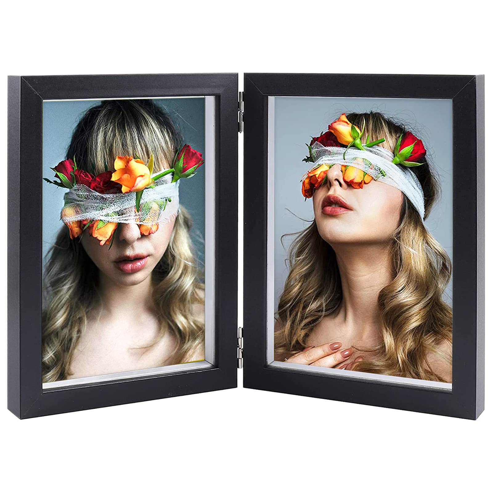 AVEAX Double 5x7 Picture Frame Black Wood Photo Frame Shadow Box Frame