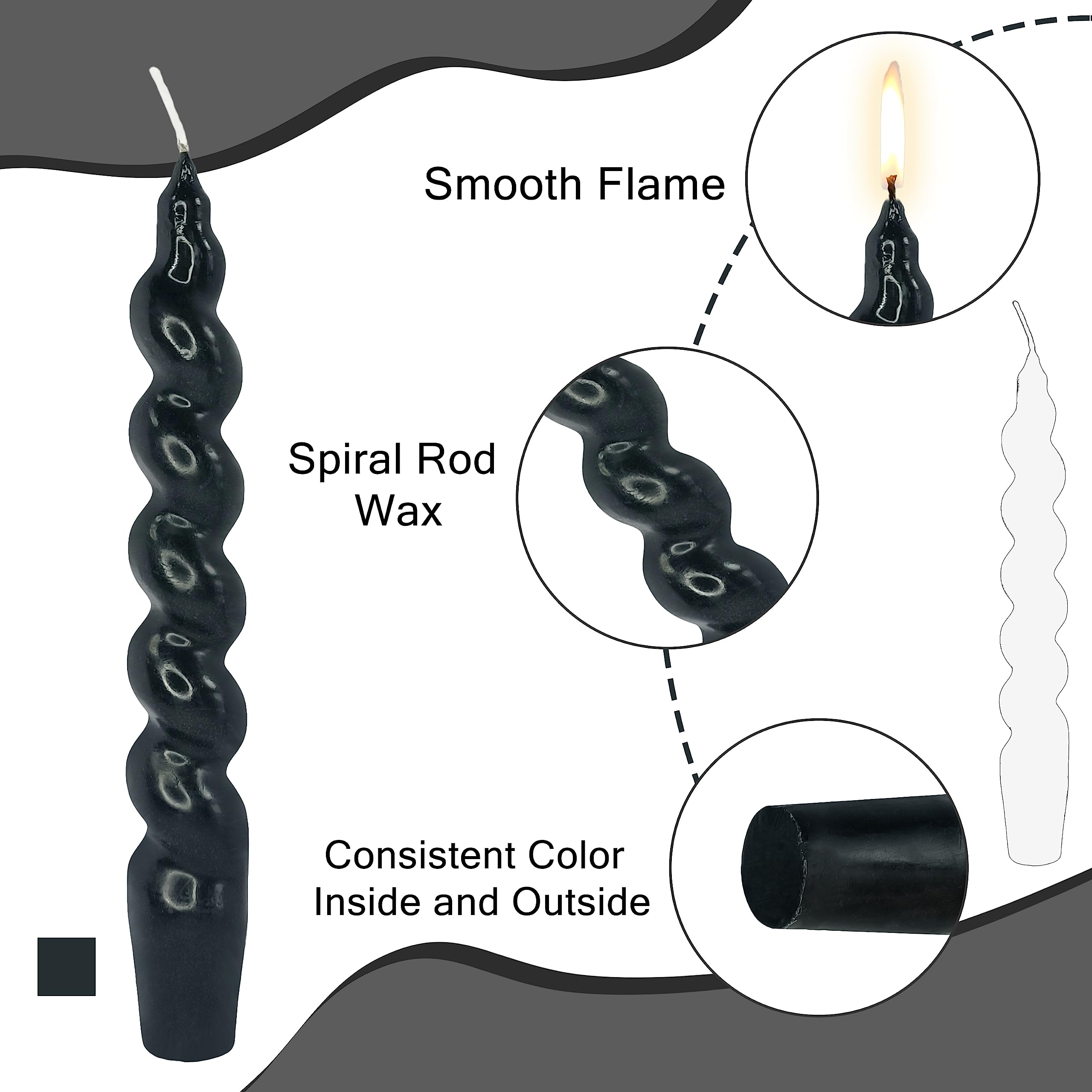 Halloween Candles Unscented Taper Candle - Black Candles Sticks 7.5 Inch Handmade Spiral Twisted Candles 4 Pcs For Home Decor, R